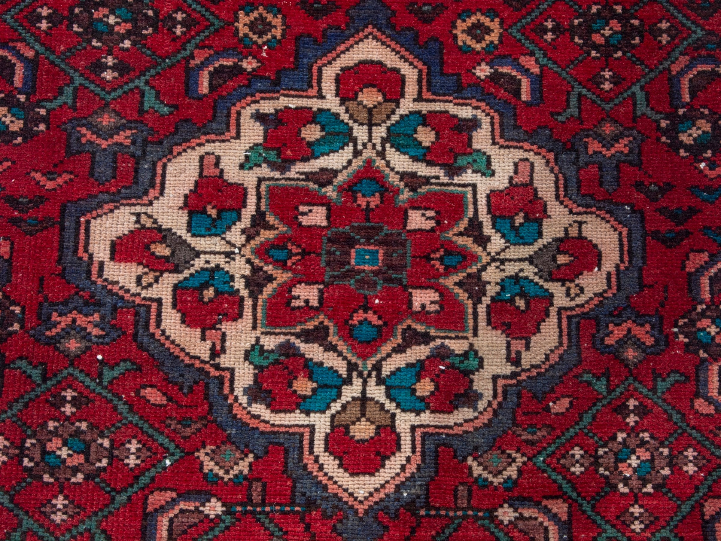 Persian Hamedan runner rug in deep red and off-white, view 12 of 18