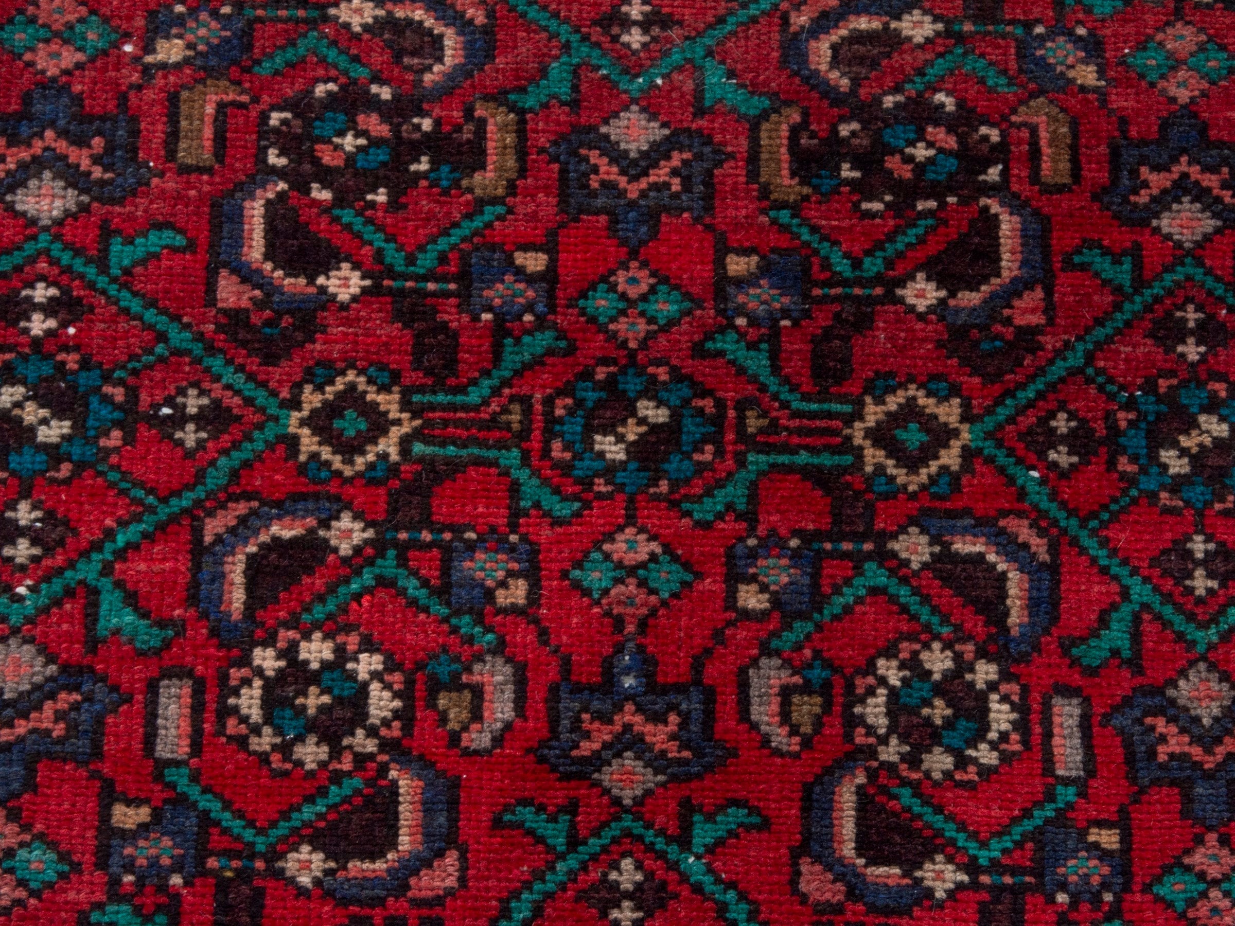 Persian Hamedan runner rug in deep red and off-white, view 13 of 18