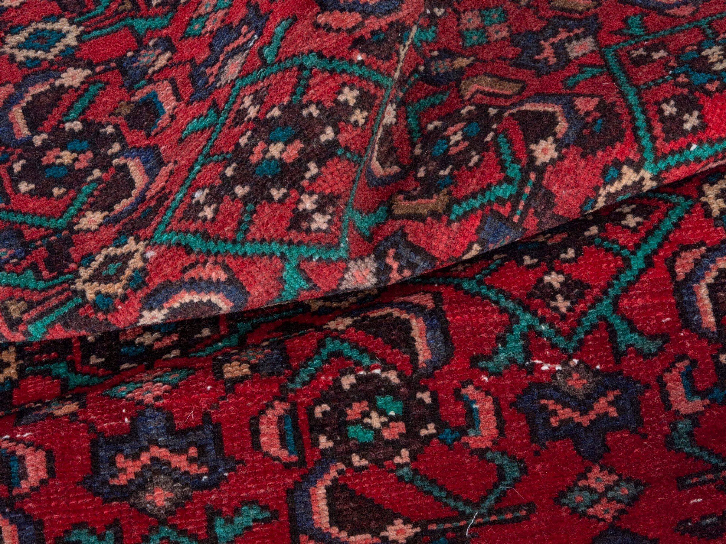 Persian Hamedan runner rug in deep red and off-white, view 14 of 18