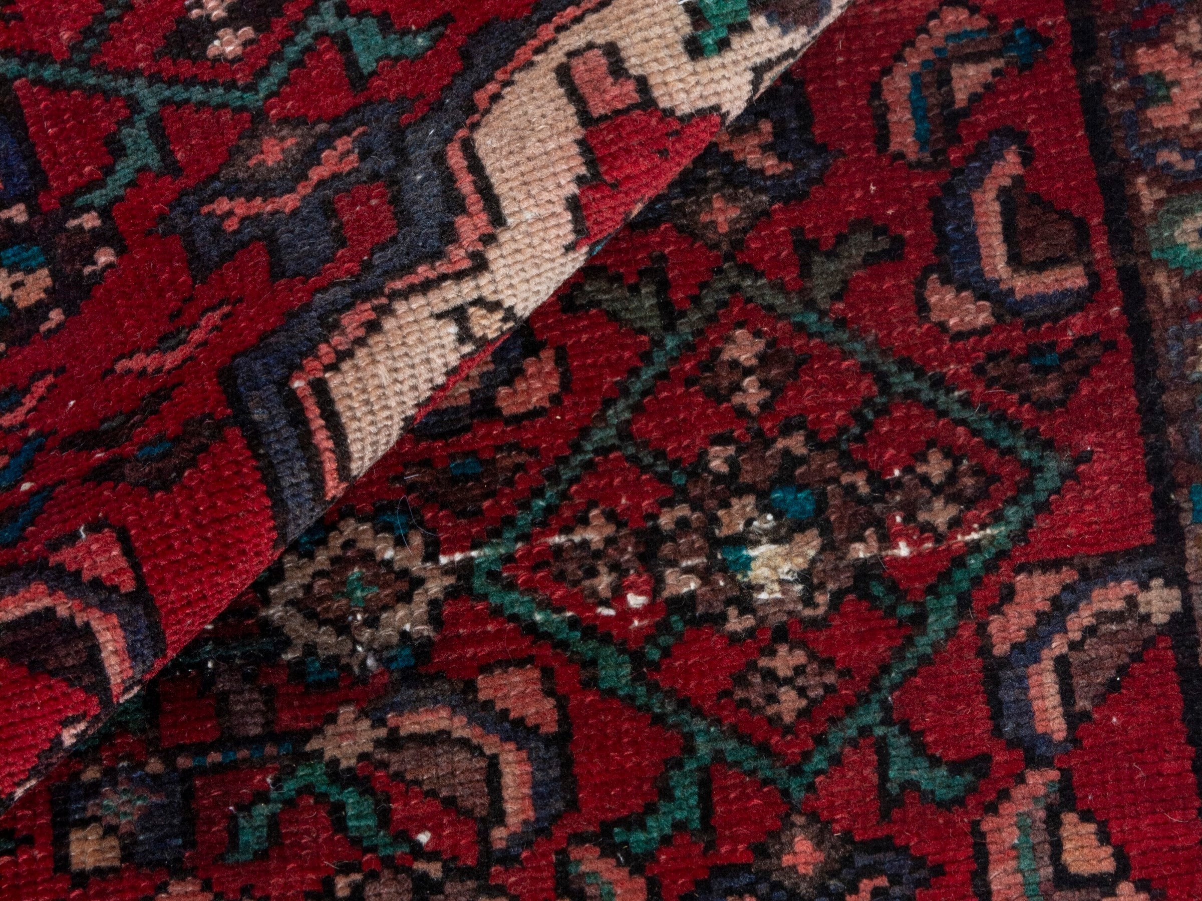 Persian Hamedan runner rug in deep red and off-white, view 15 of 18