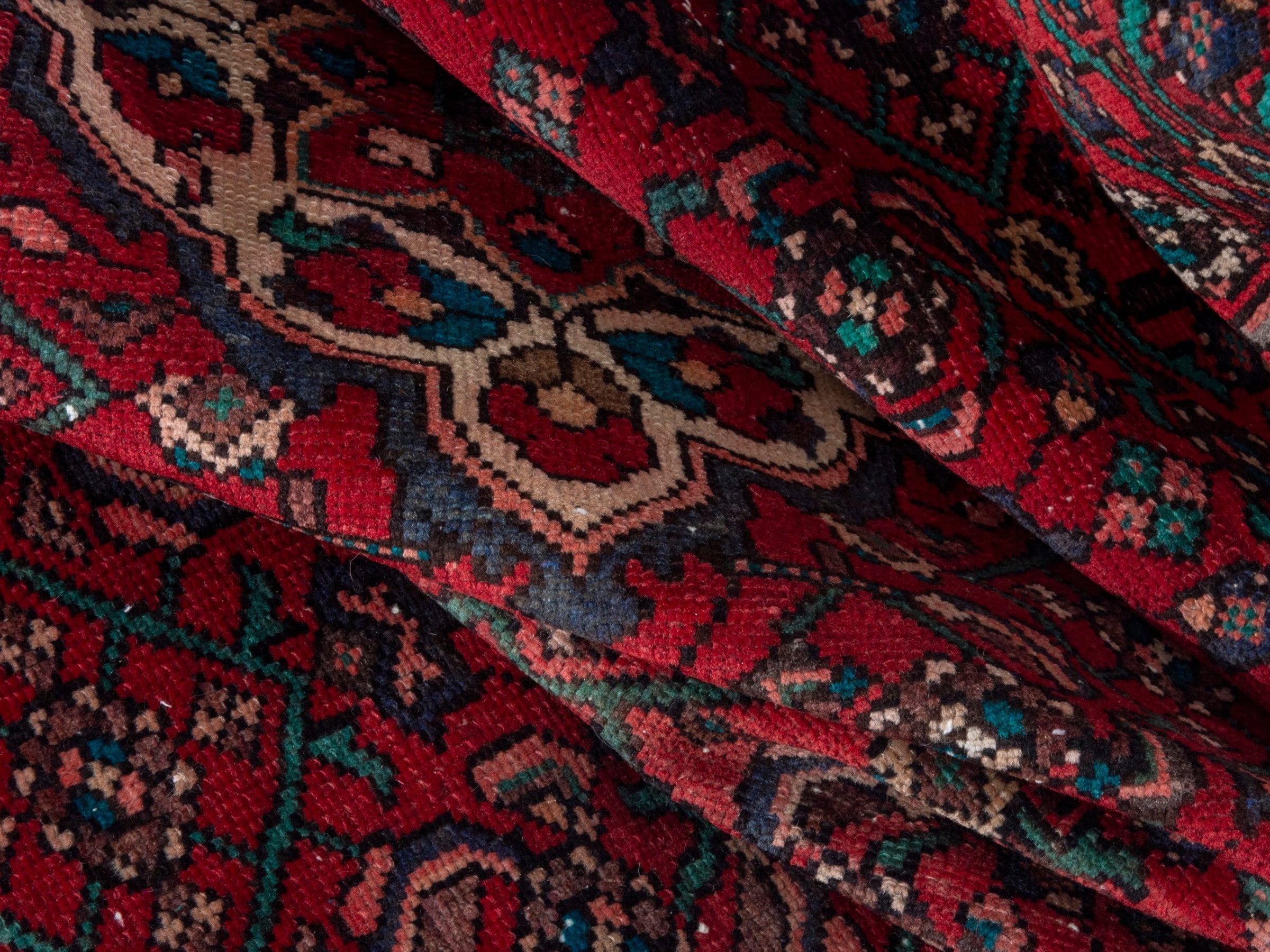 Persian Hamedan runner rug in deep red and off-white, view 16 of 18