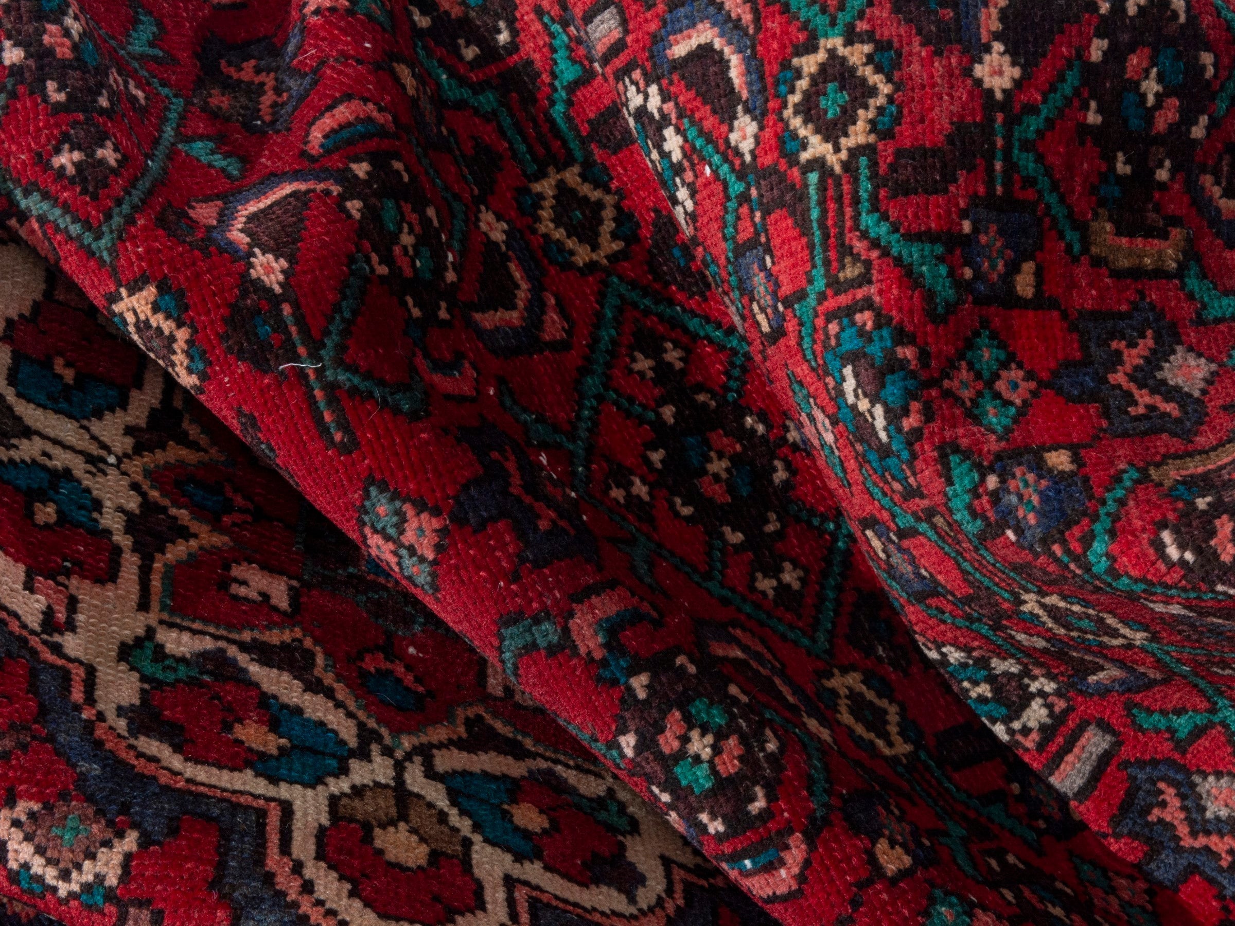 Persian Hamedan runner rug in deep red and off-white, view 17 of 18