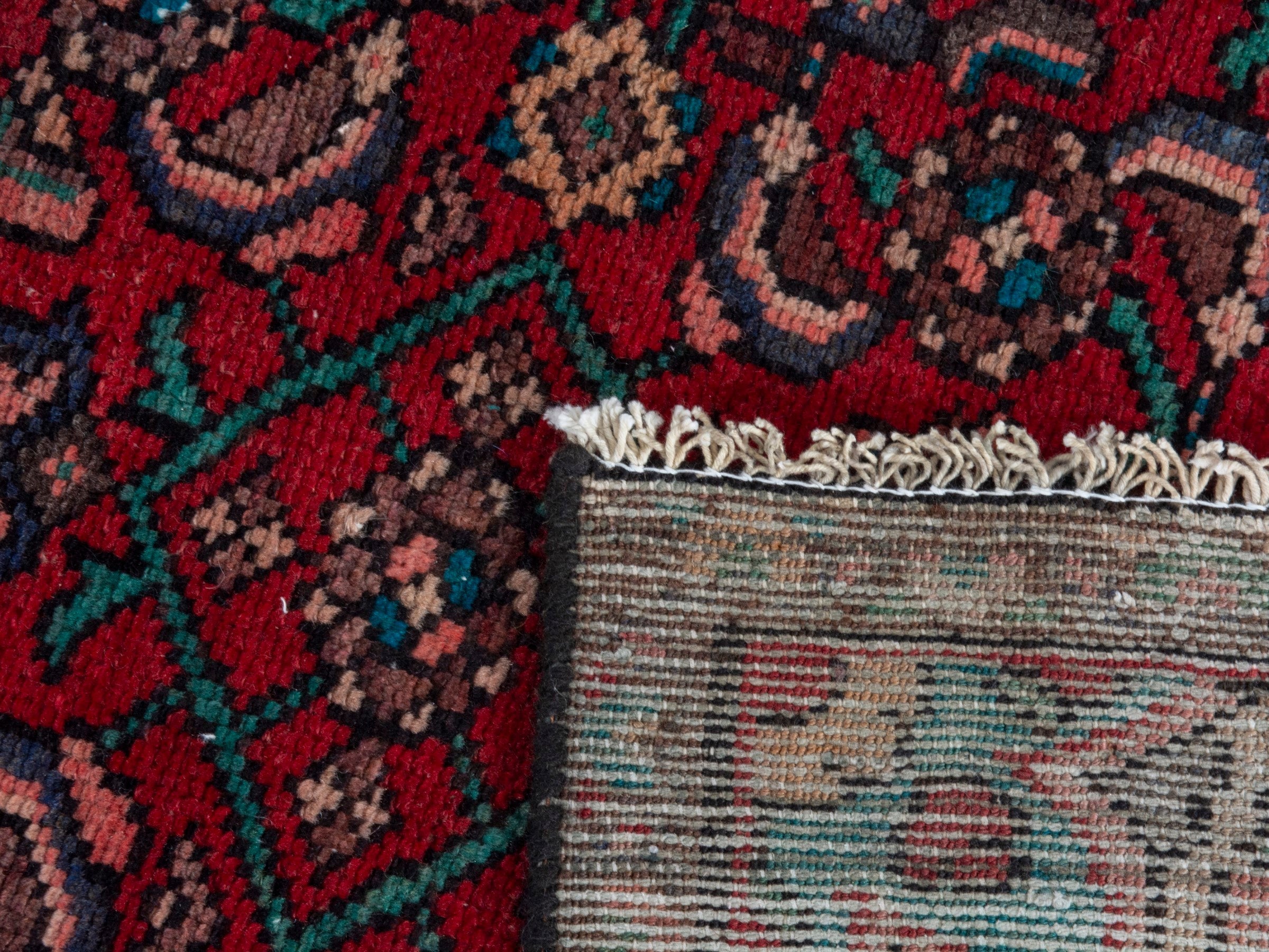 Persian Hamedan runner rug in deep red and off-white, view 18 of 18