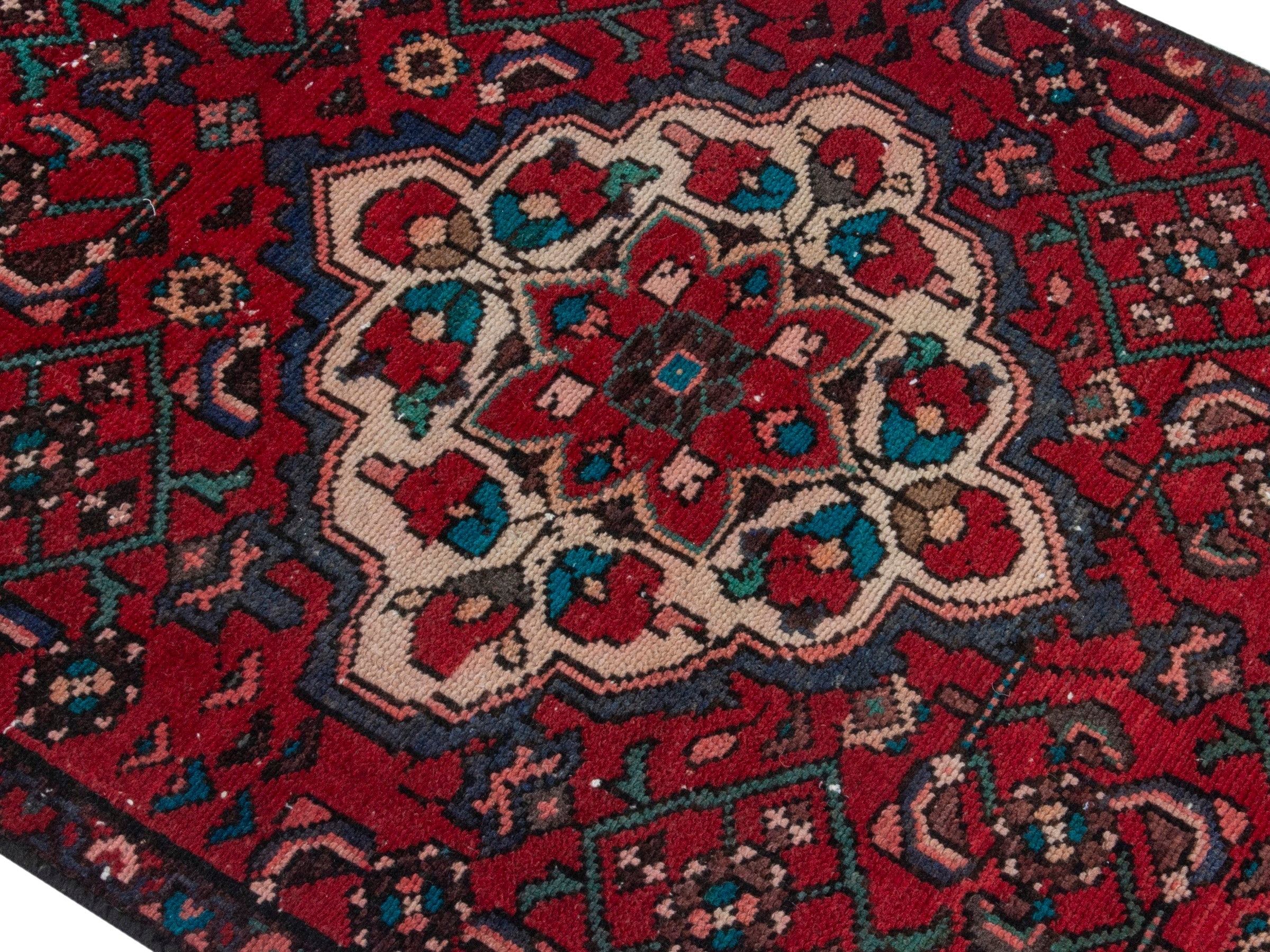Persian Hamedan runner rug in deep red and off-white, view 4 of 18
