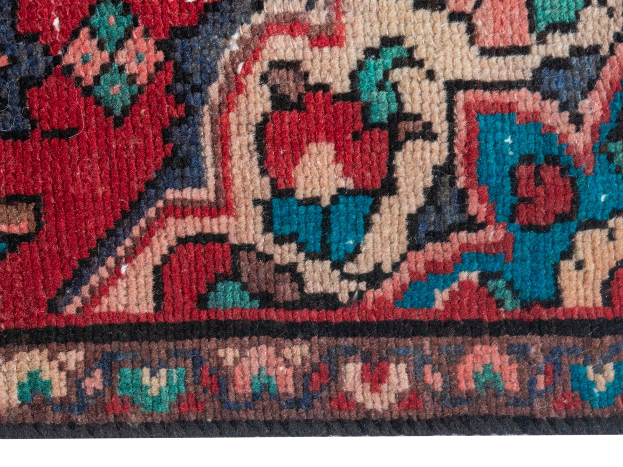 Persian Hamedan runner rug in deep red and off-white, view 10 of 18
