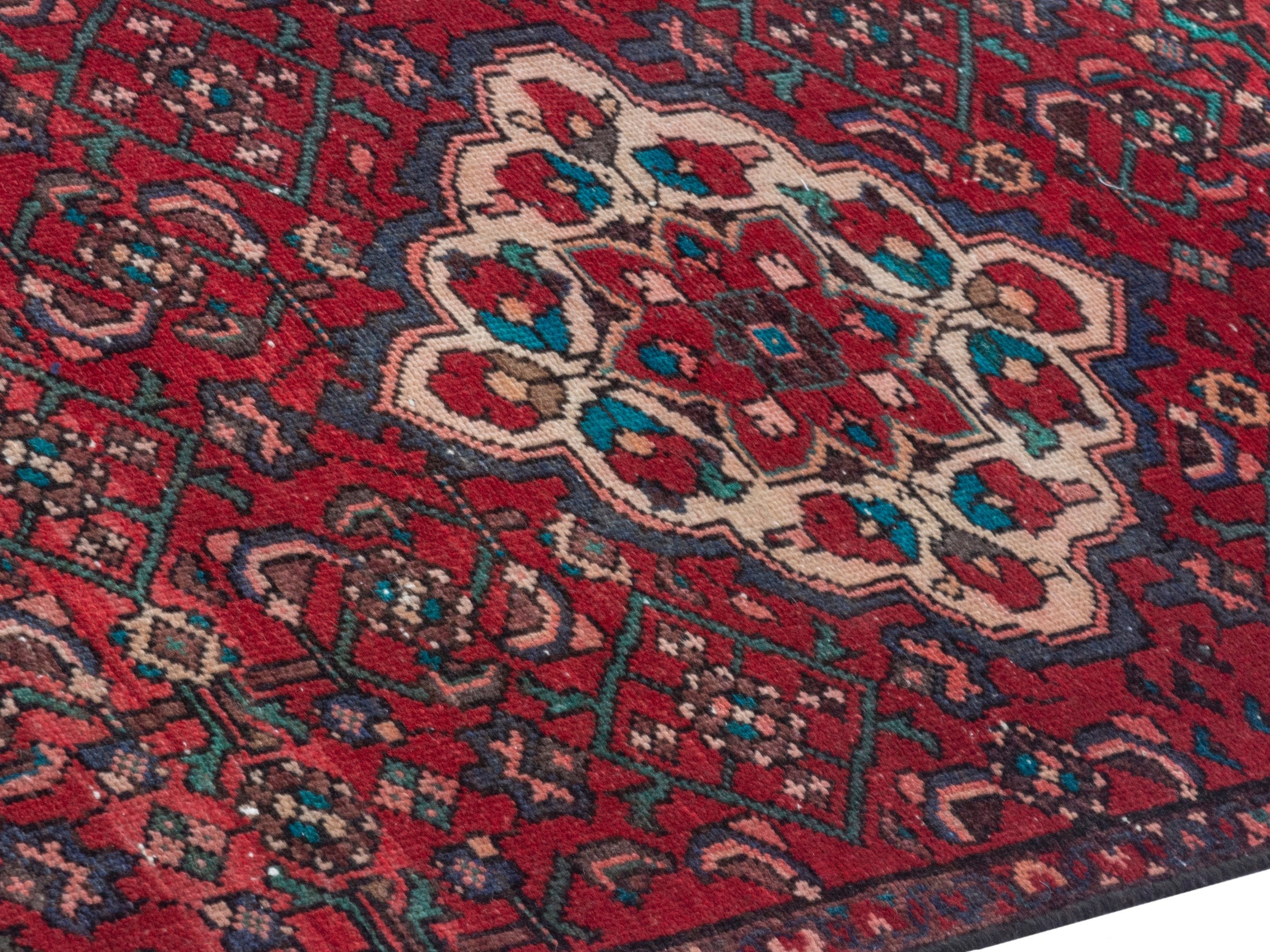 Persian Hamedan runner rug in deep red and off-white, view 6 of 18