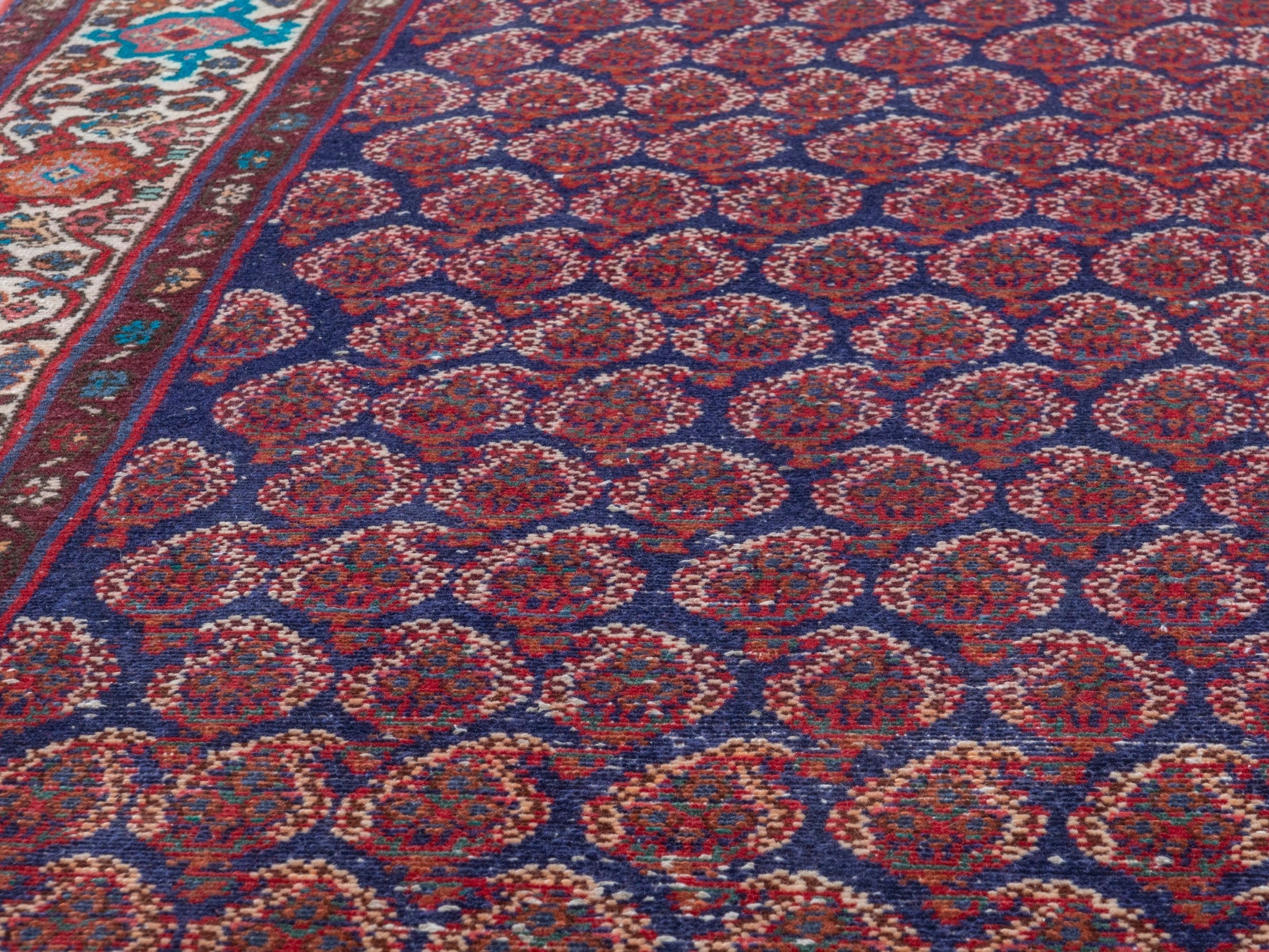 Persian Hamedan runner rug in burgundy and off-white, view 8 of 18