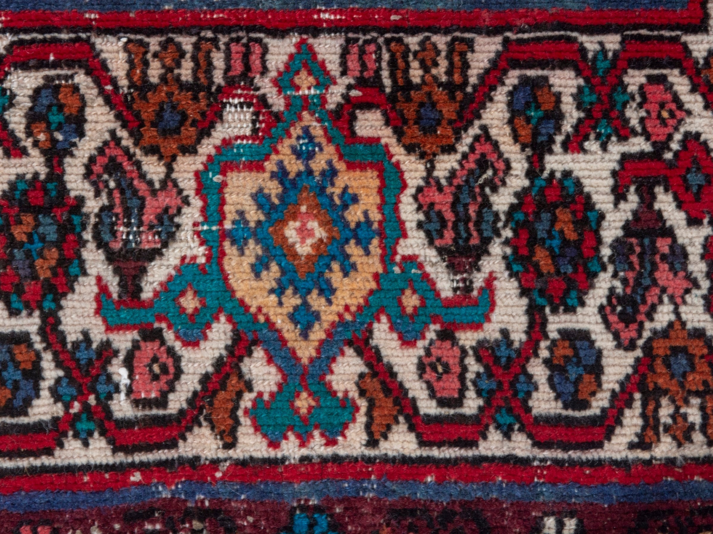 Persian Hamedan runner rug in burgundy and off-white, view 11 of 18