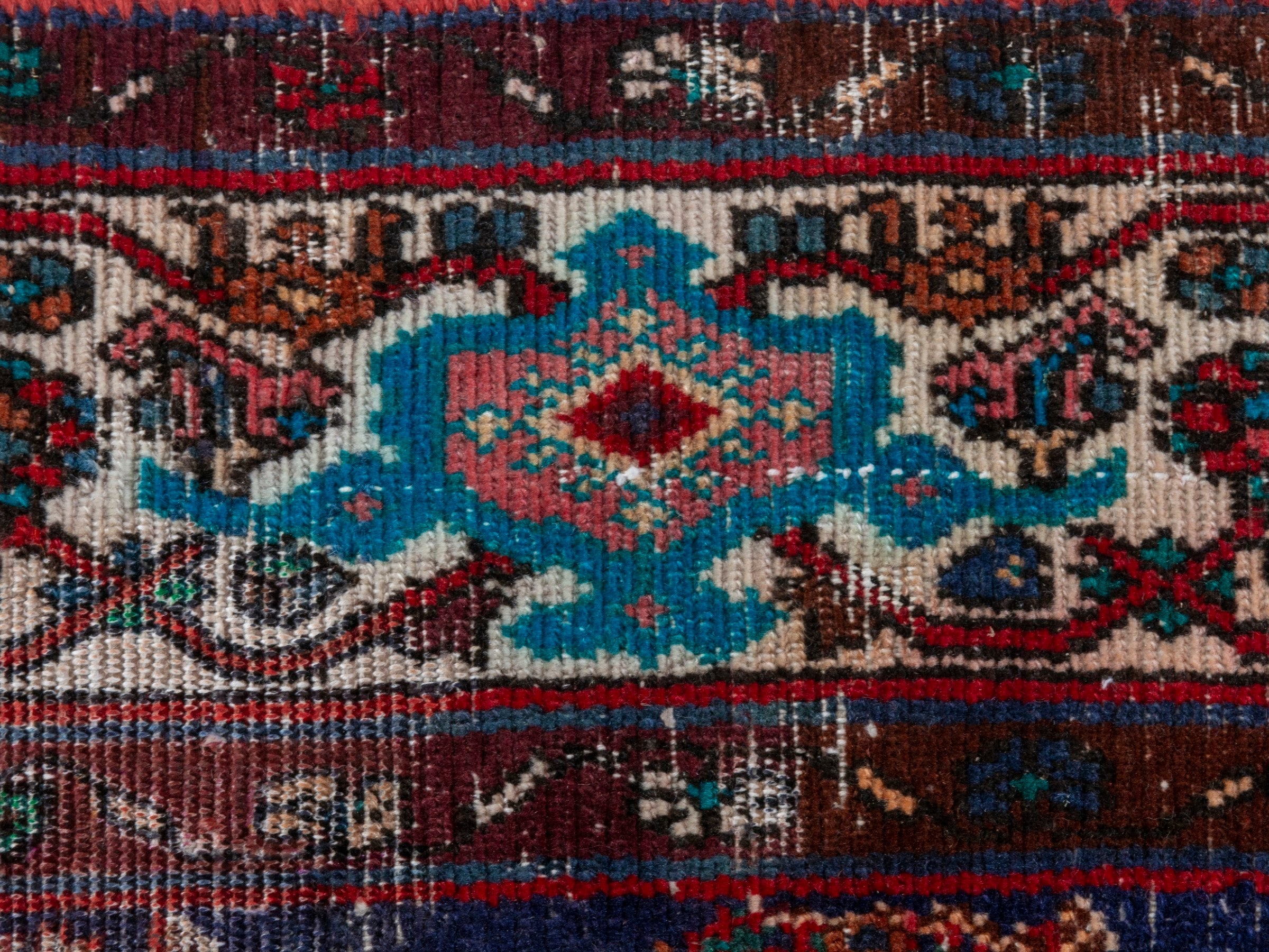 Persian Hamedan runner rug in burgundy and off-white, view 13 of 18