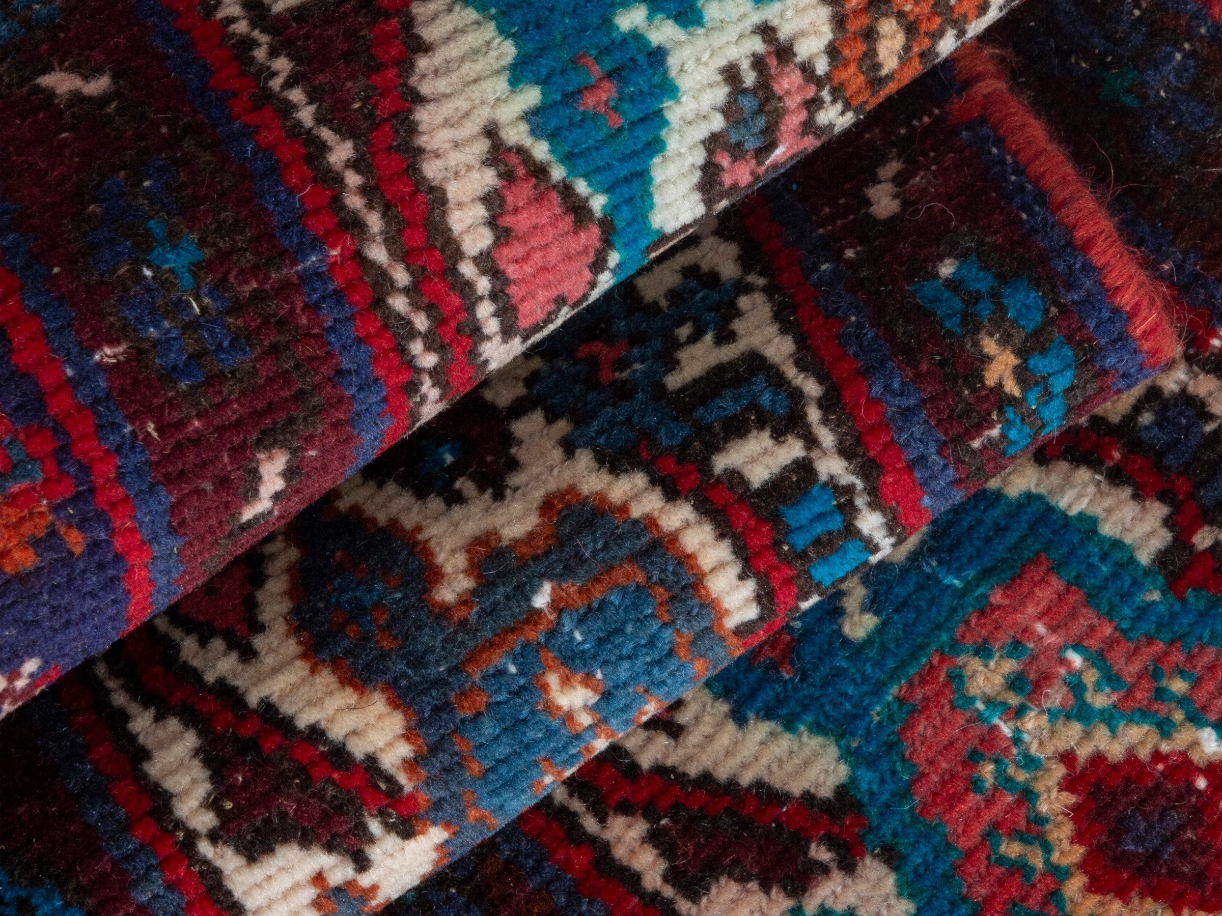 Persian Hamedan runner rug in burgundy and off-white, view 16 of 18