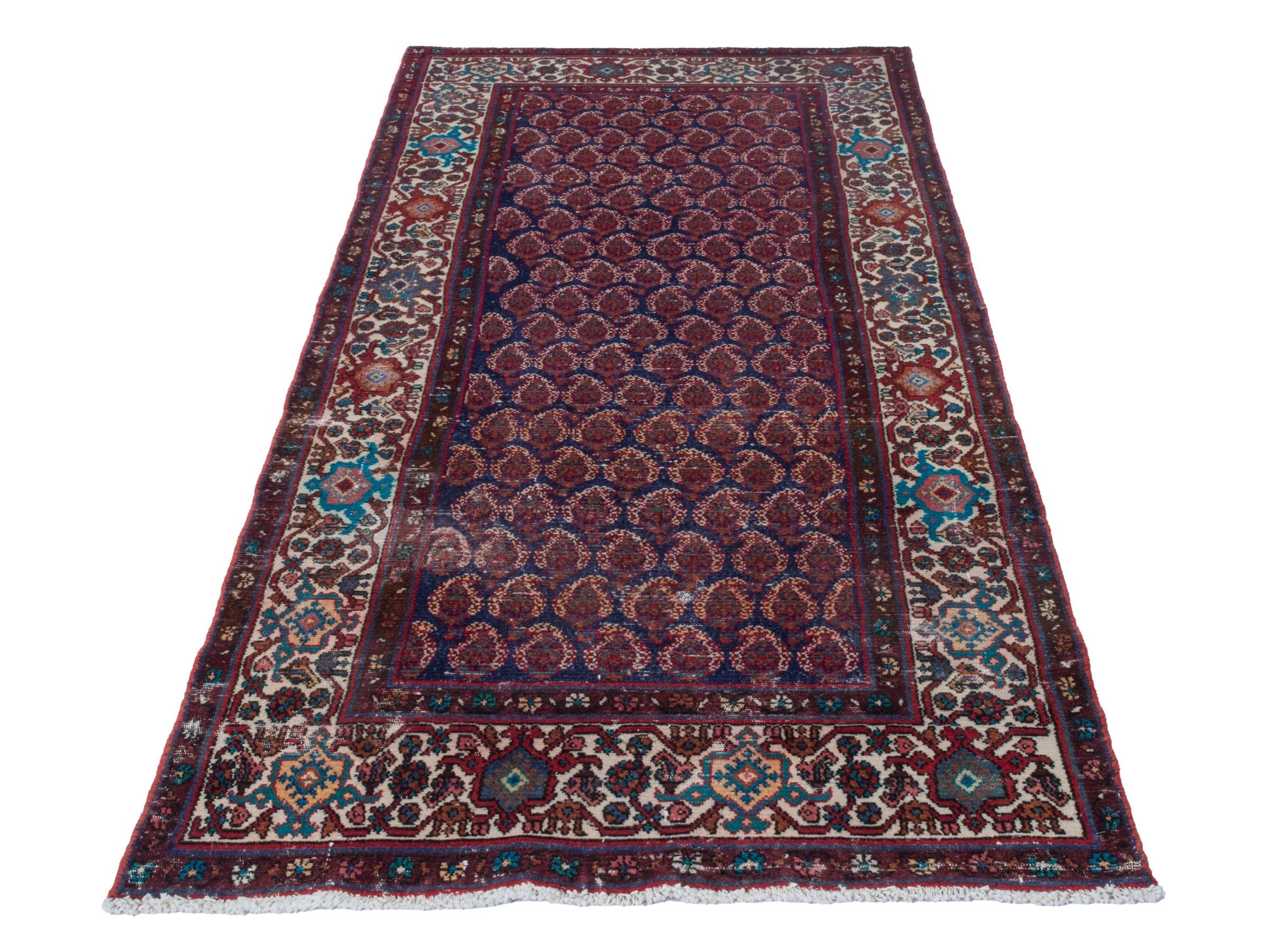 Persian Hamedan runner rug in burgundy and off-white, view 2 of 18