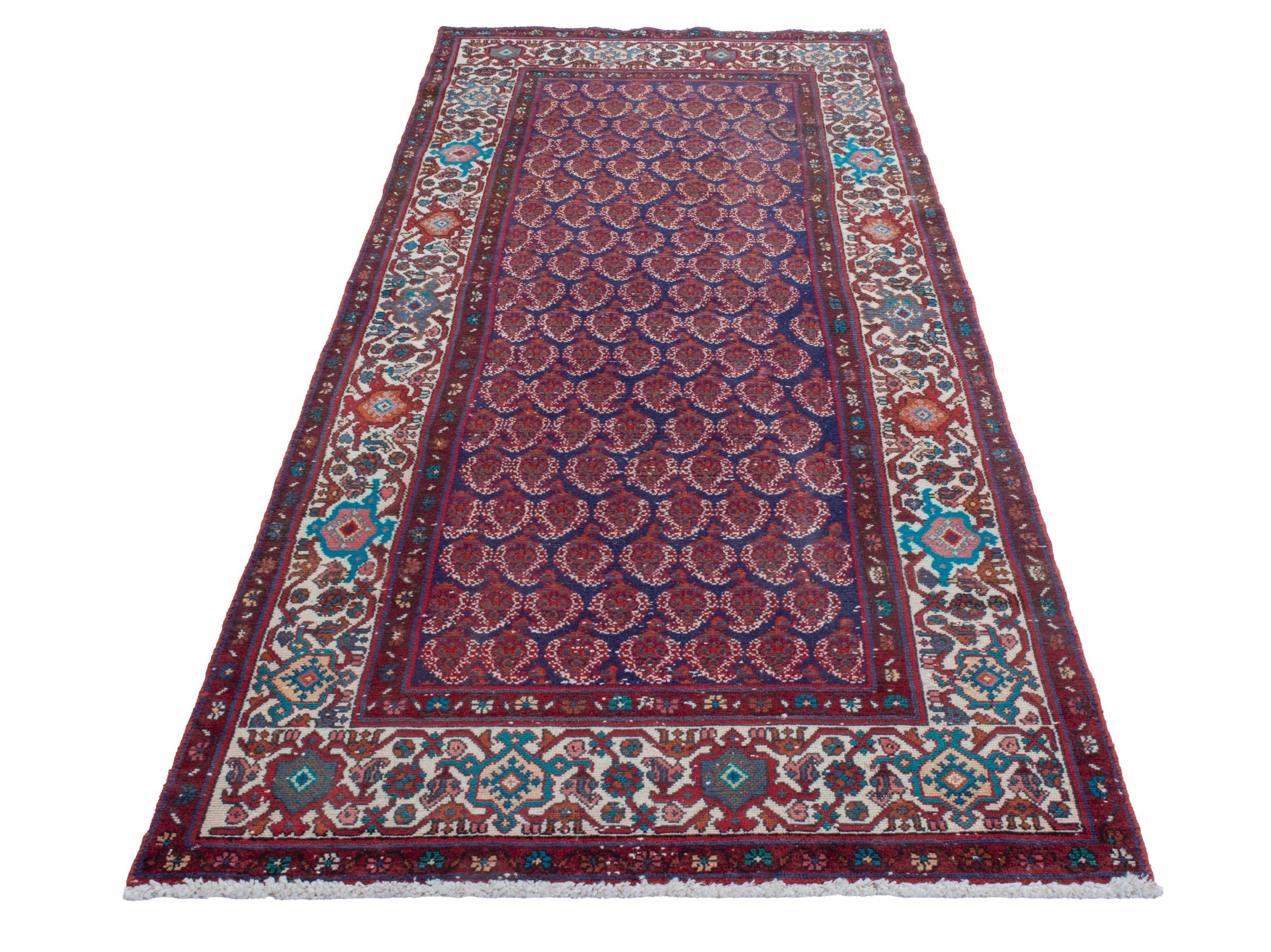 Persian Hamedan runner rug in burgundy and off-white, view 3 of 18
