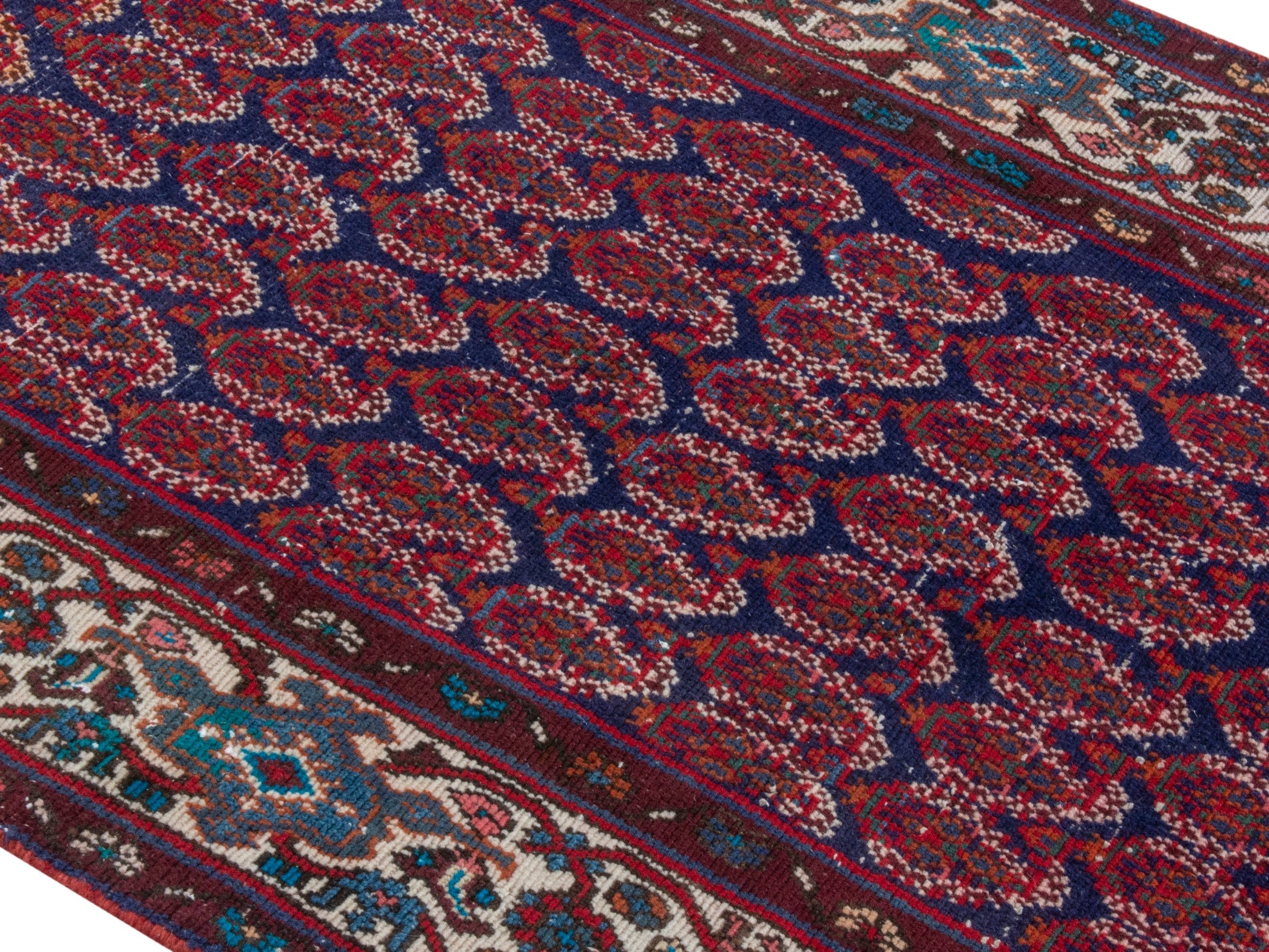 Persian Hamedan runner rug in burgundy and off-white, view 4 of 18