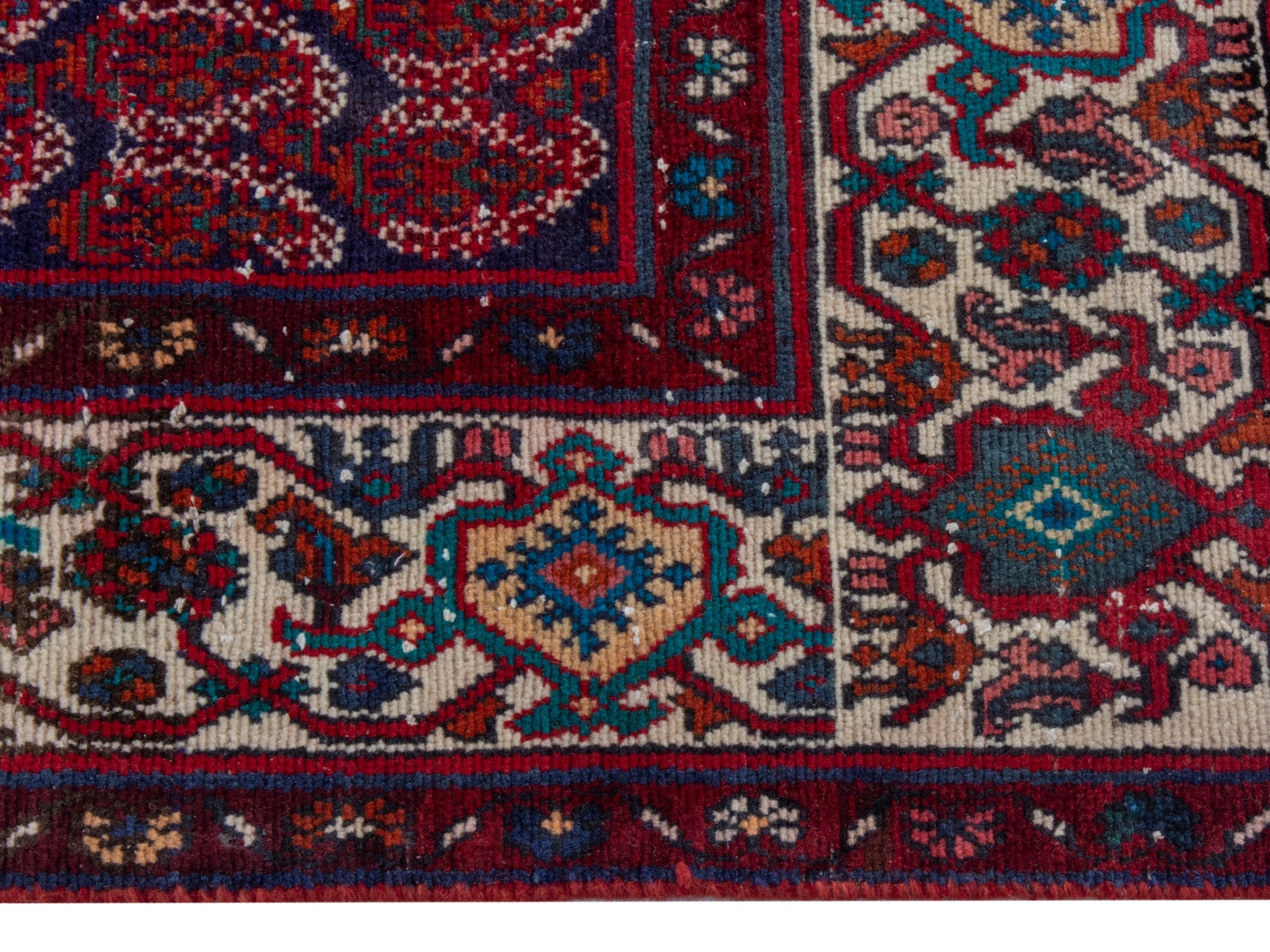 Persian Hamedan runner rug in burgundy and off-white, view 10 of 18