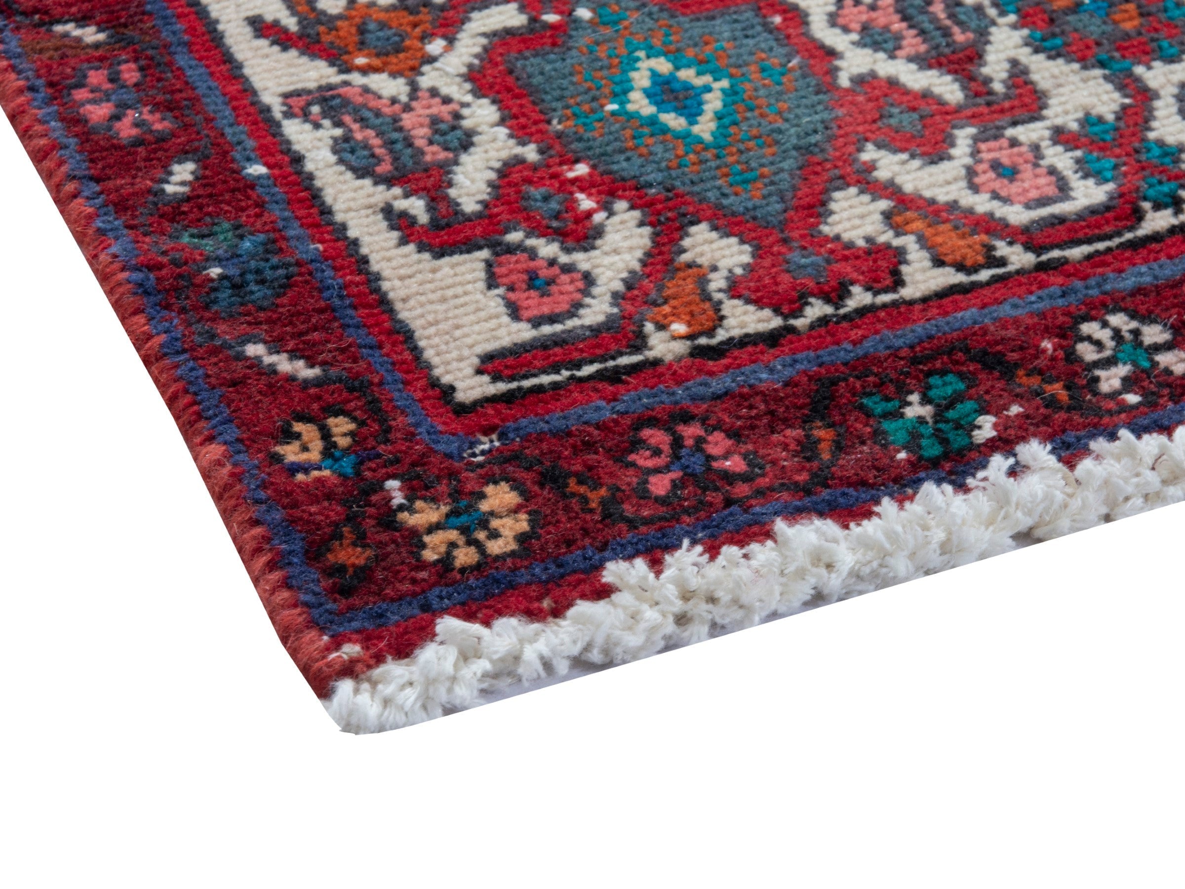 Persian Hamedan runner rug in burgundy and off-white, view 5 of 18