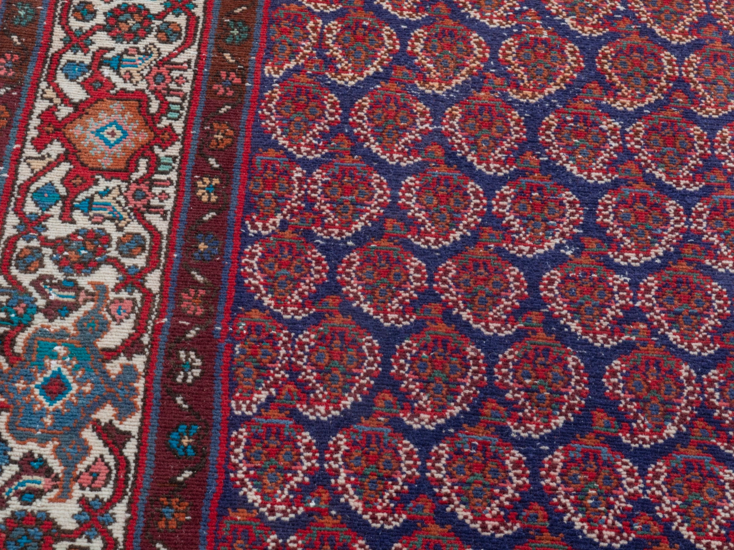 Persian Hamedan runner rug in burgundy and off-white, view 9 of 18