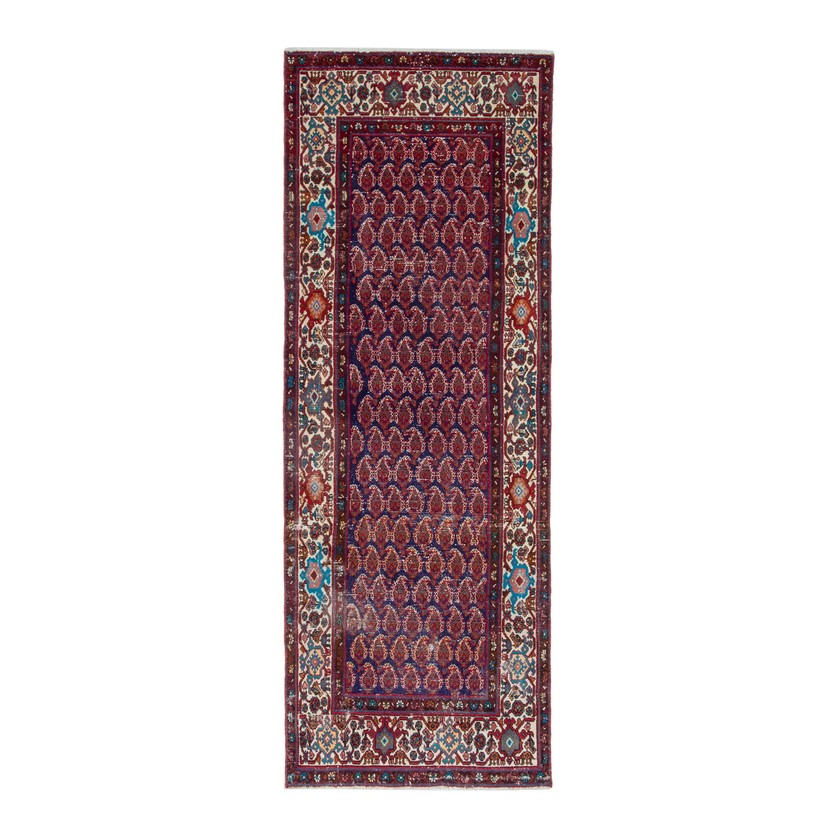 Persian Hamedan runner rug in burgundy and off-white, 3'6" x 9'11"
