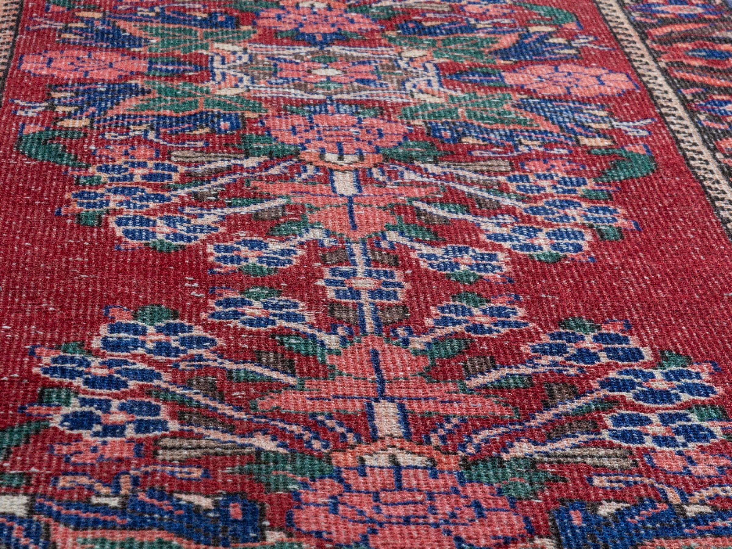 Persian Ferdos runner rug in deep red and navy, view 8 of 19