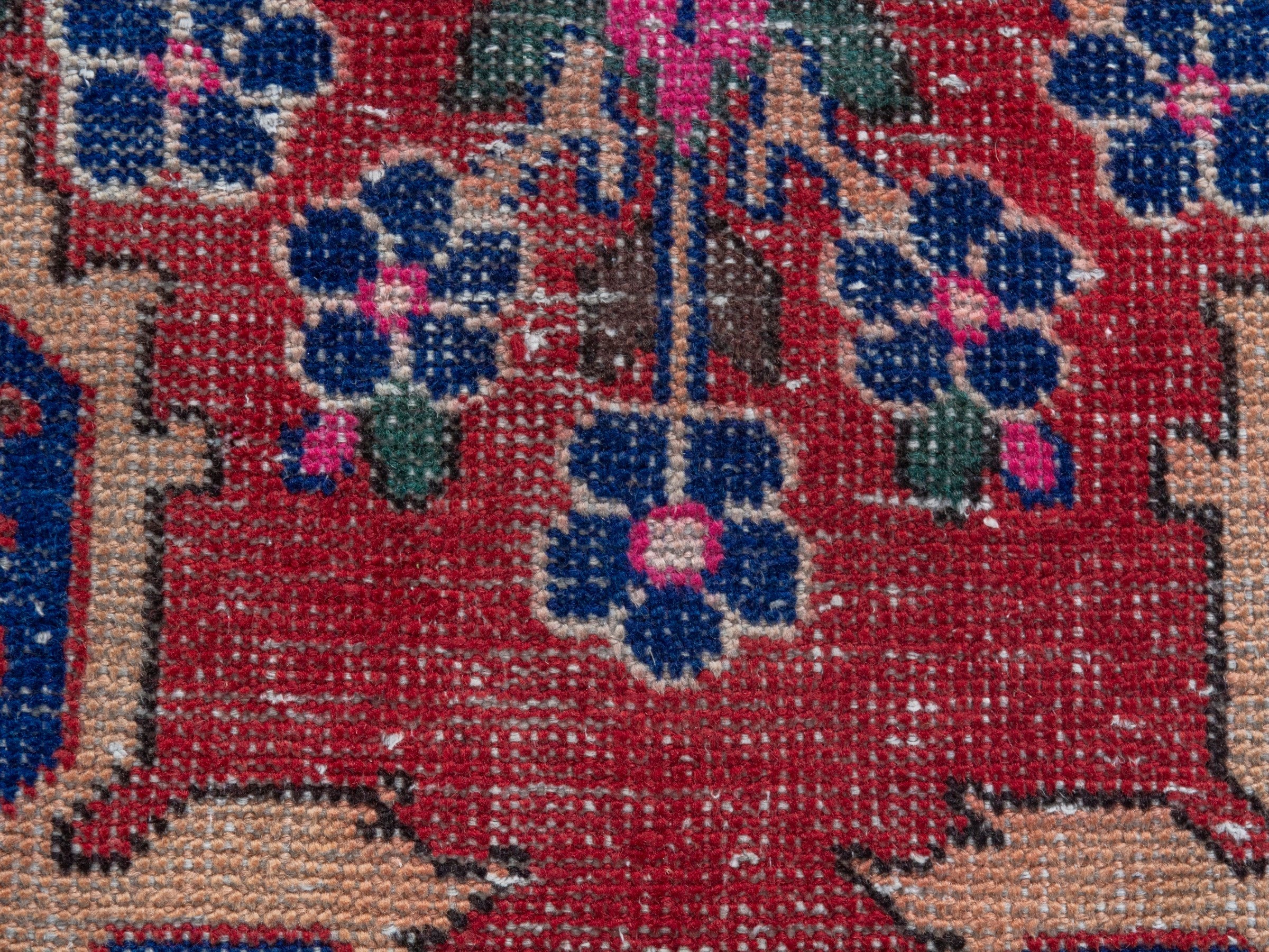 Persian Ferdos runner rug in deep red and navy, view 11 of 19
