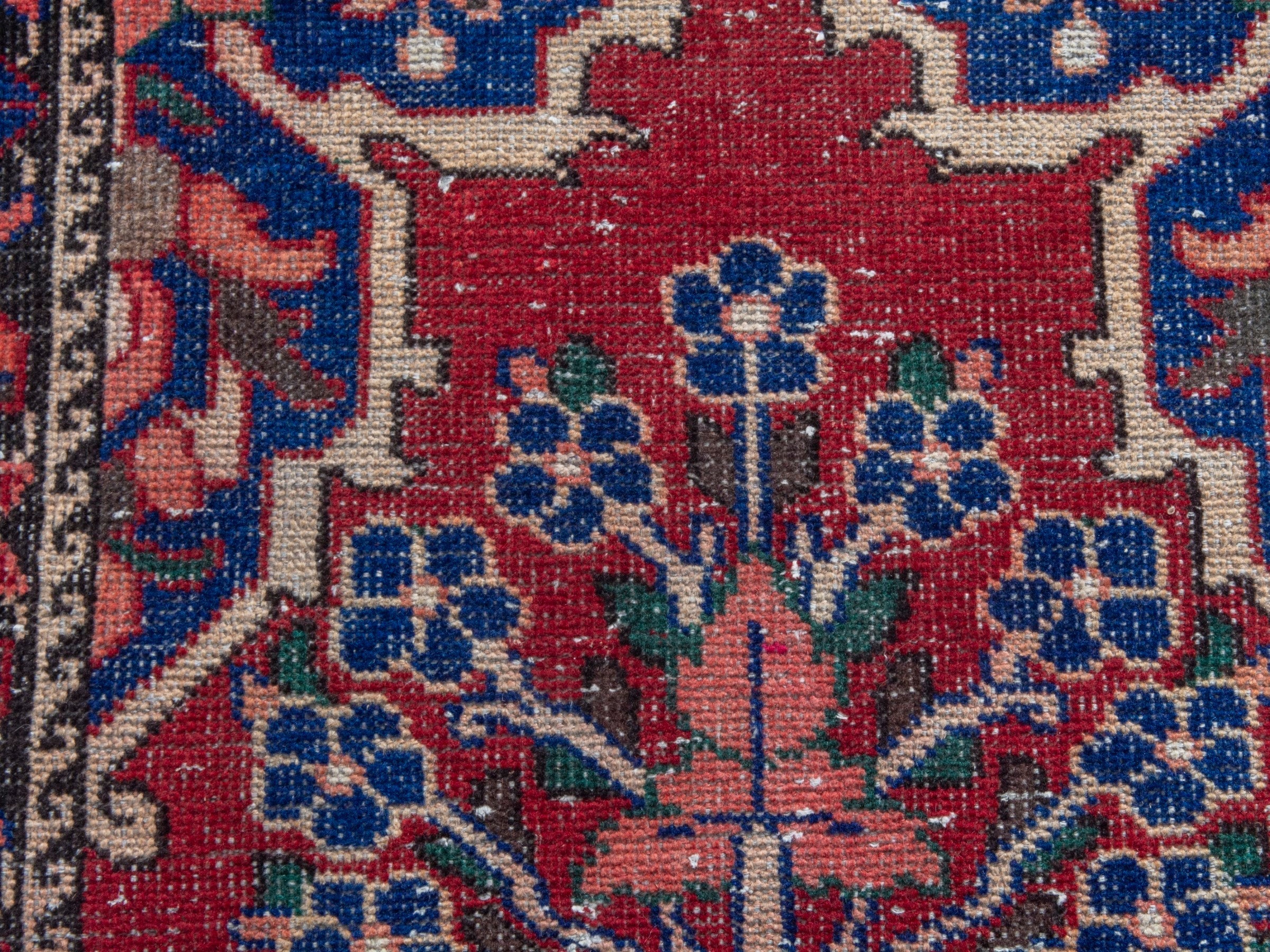 Persian Ferdos runner rug in deep red and navy, view 14 of 19