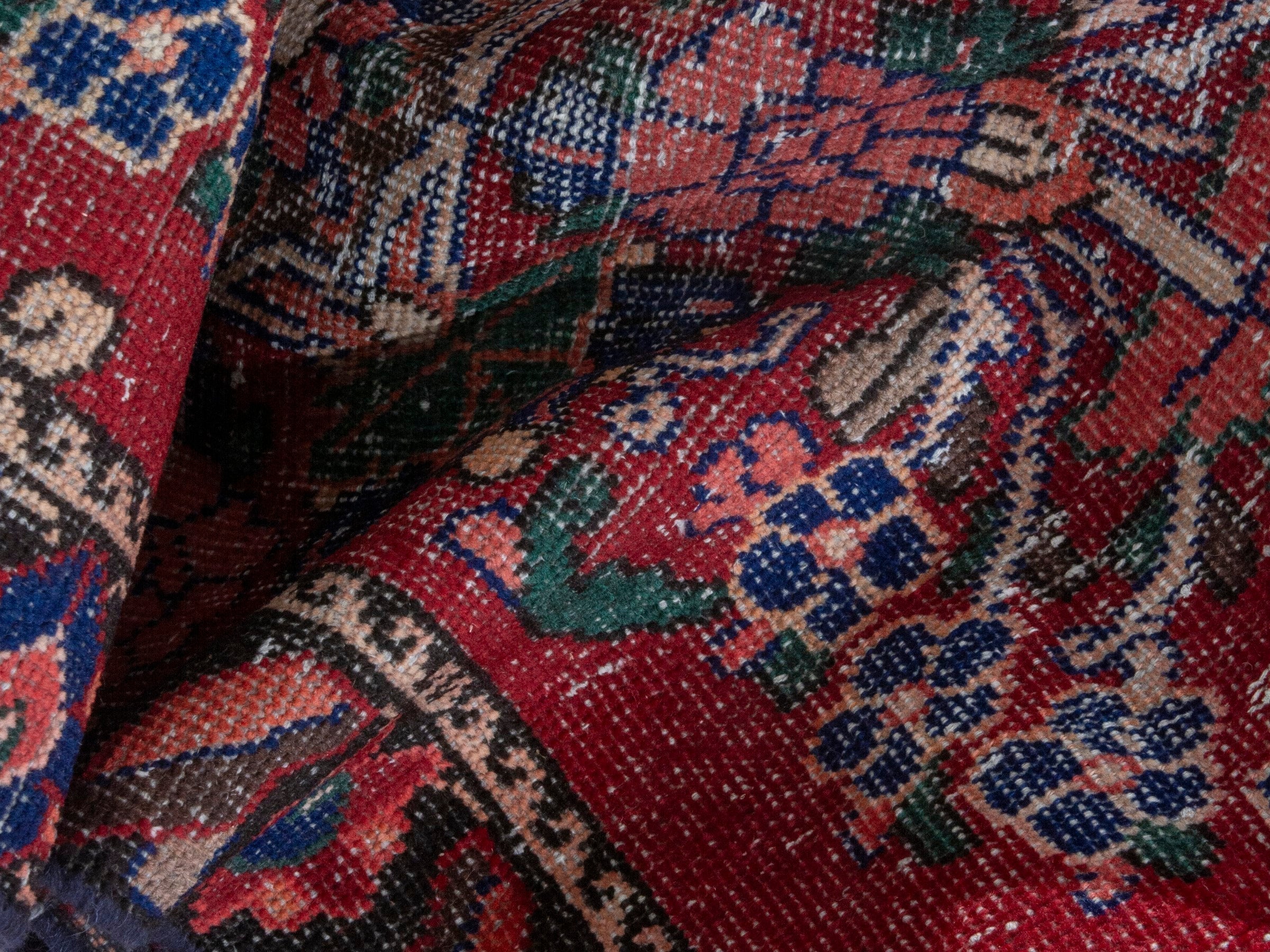 Persian Ferdos runner rug in deep red and navy, view 15 of 19