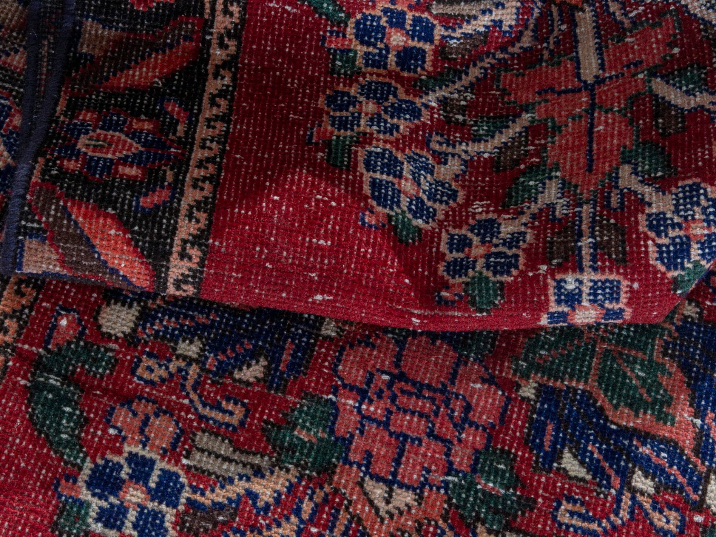 Persian Ferdos runner rug in deep red and navy, view 16 of 19