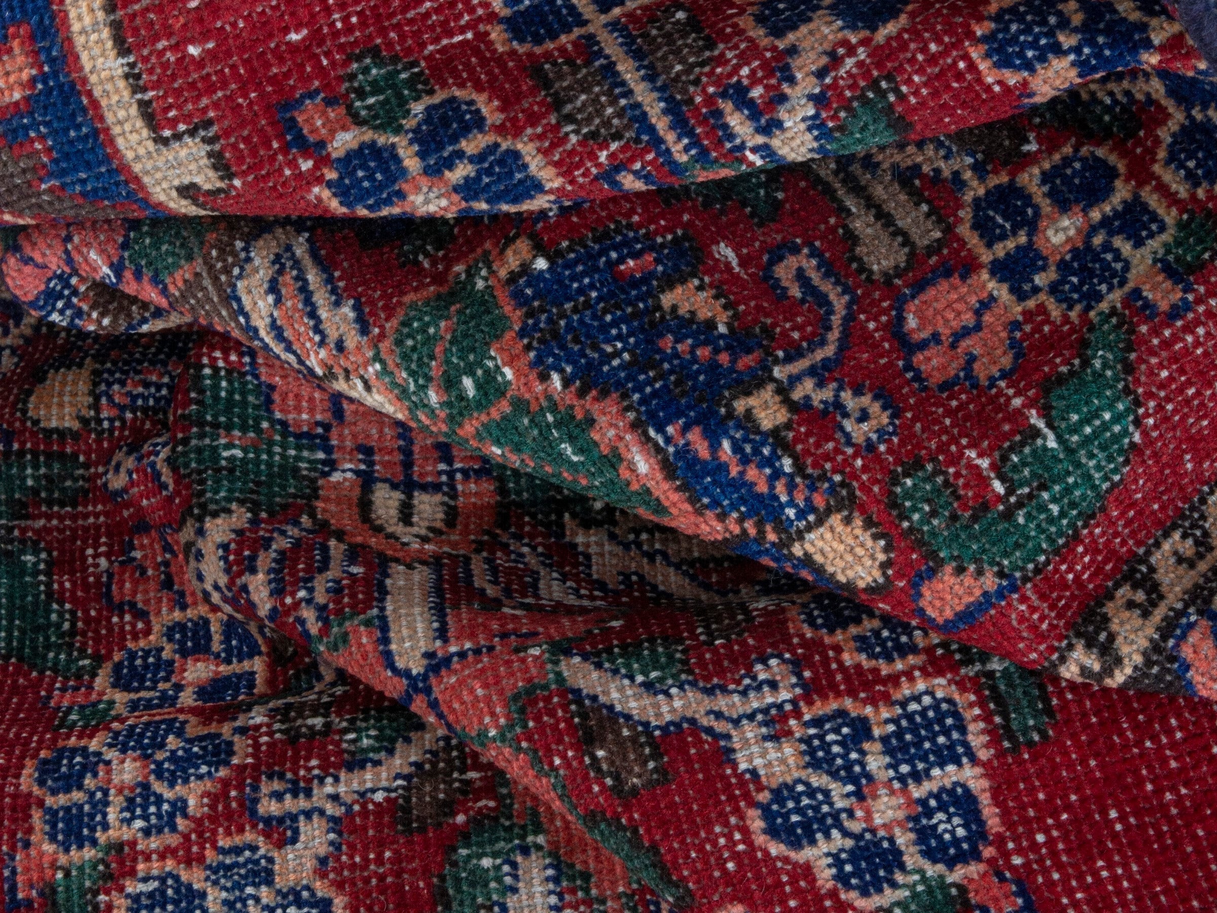 Persian Ferdos runner rug in deep red and navy, view 17 of 19
