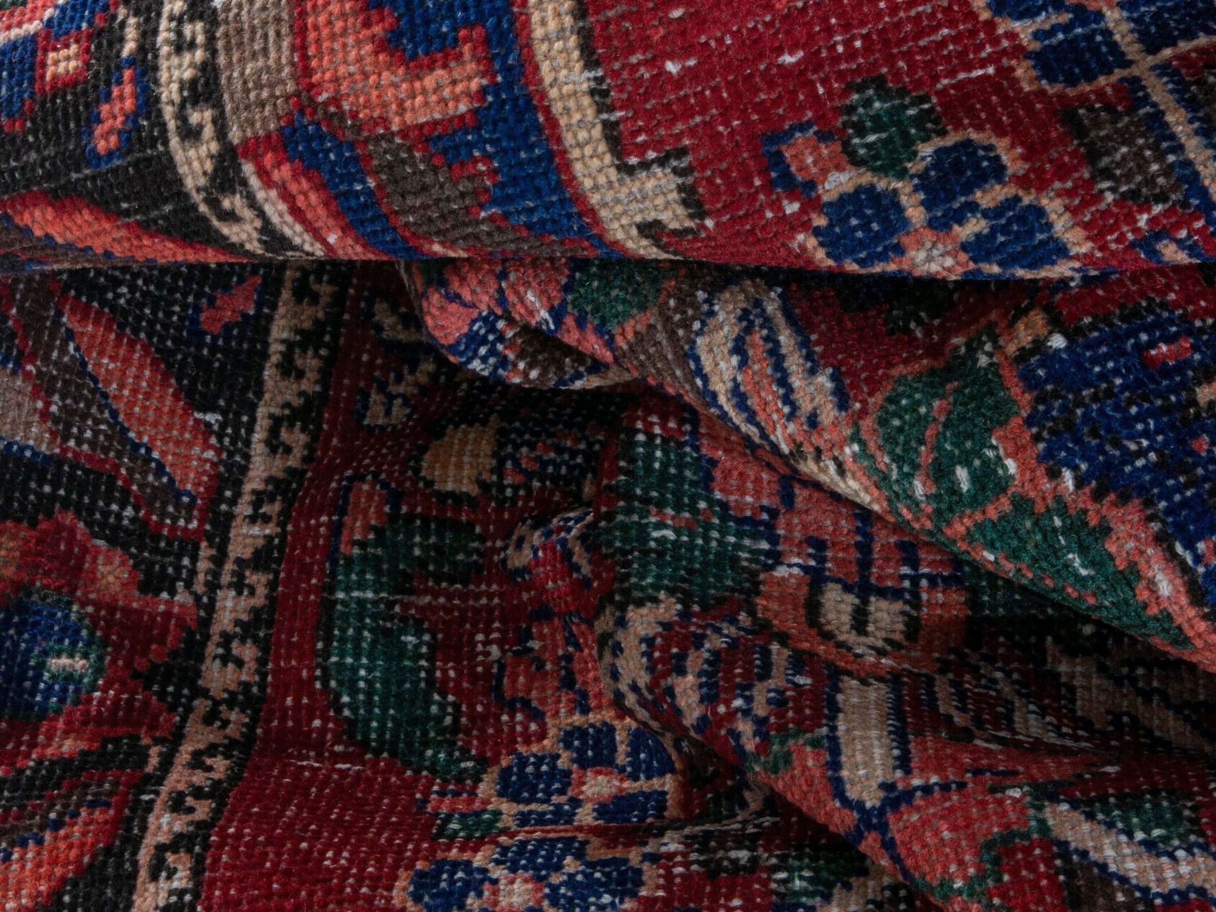 Persian Ferdos runner rug in deep red and navy, view 18 of 19