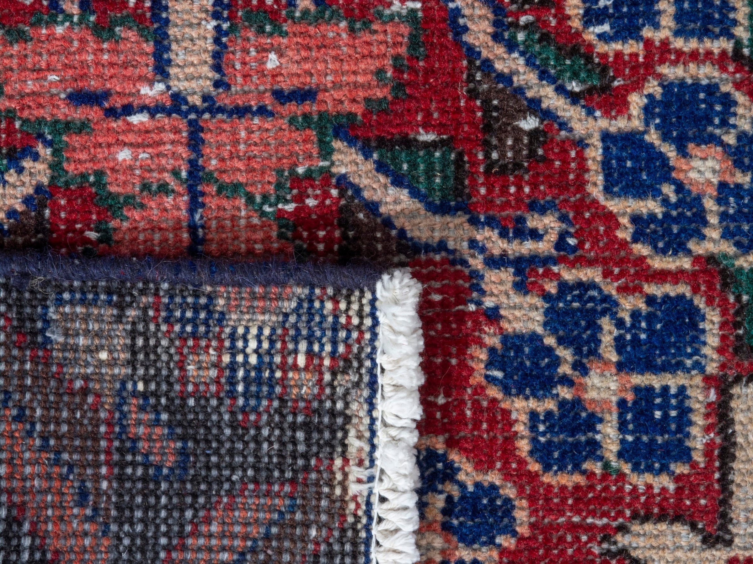 Persian Ferdos runner rug in deep red and navy, view 19 of 19
