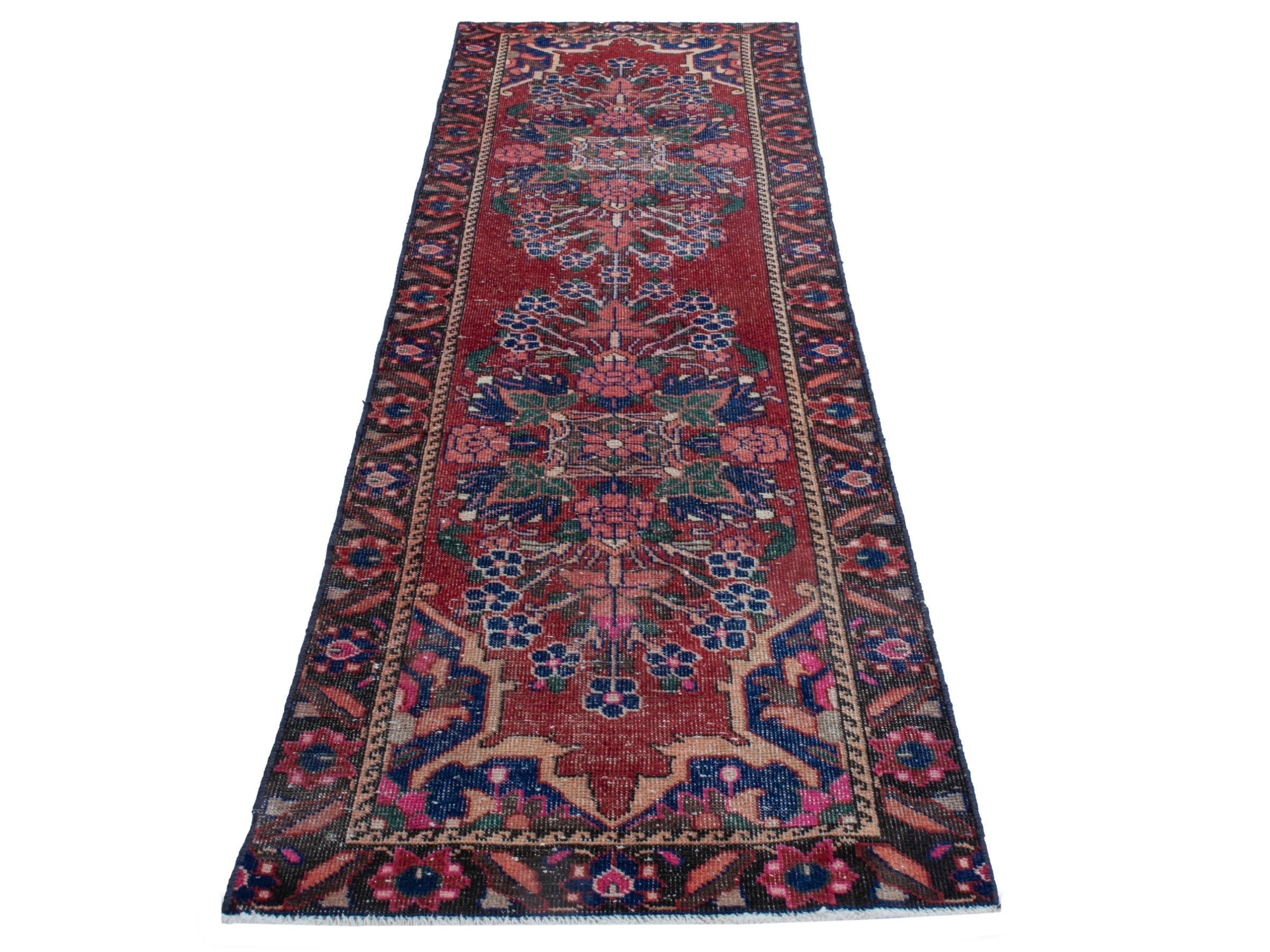 Persian Ferdos runner rug in deep red and navy, view 3 of 19
