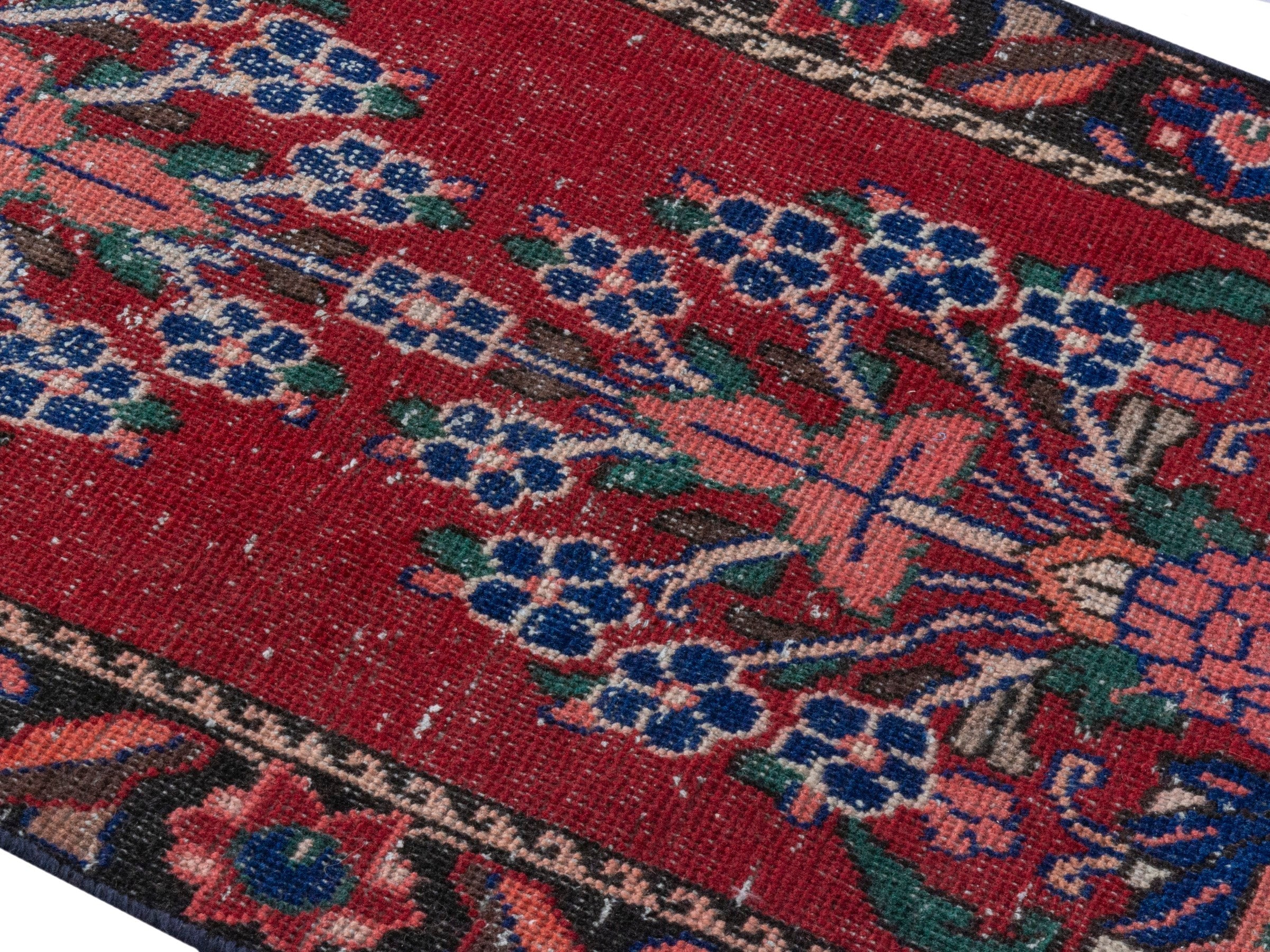 Persian Ferdos runner rug in deep red and navy, view 4 of 19