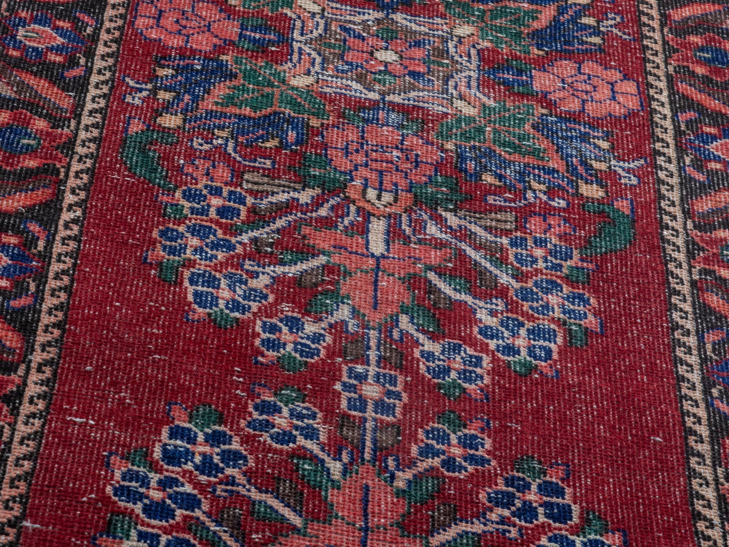 Persian Ferdos runner rug in deep red and navy, view 9 of 19