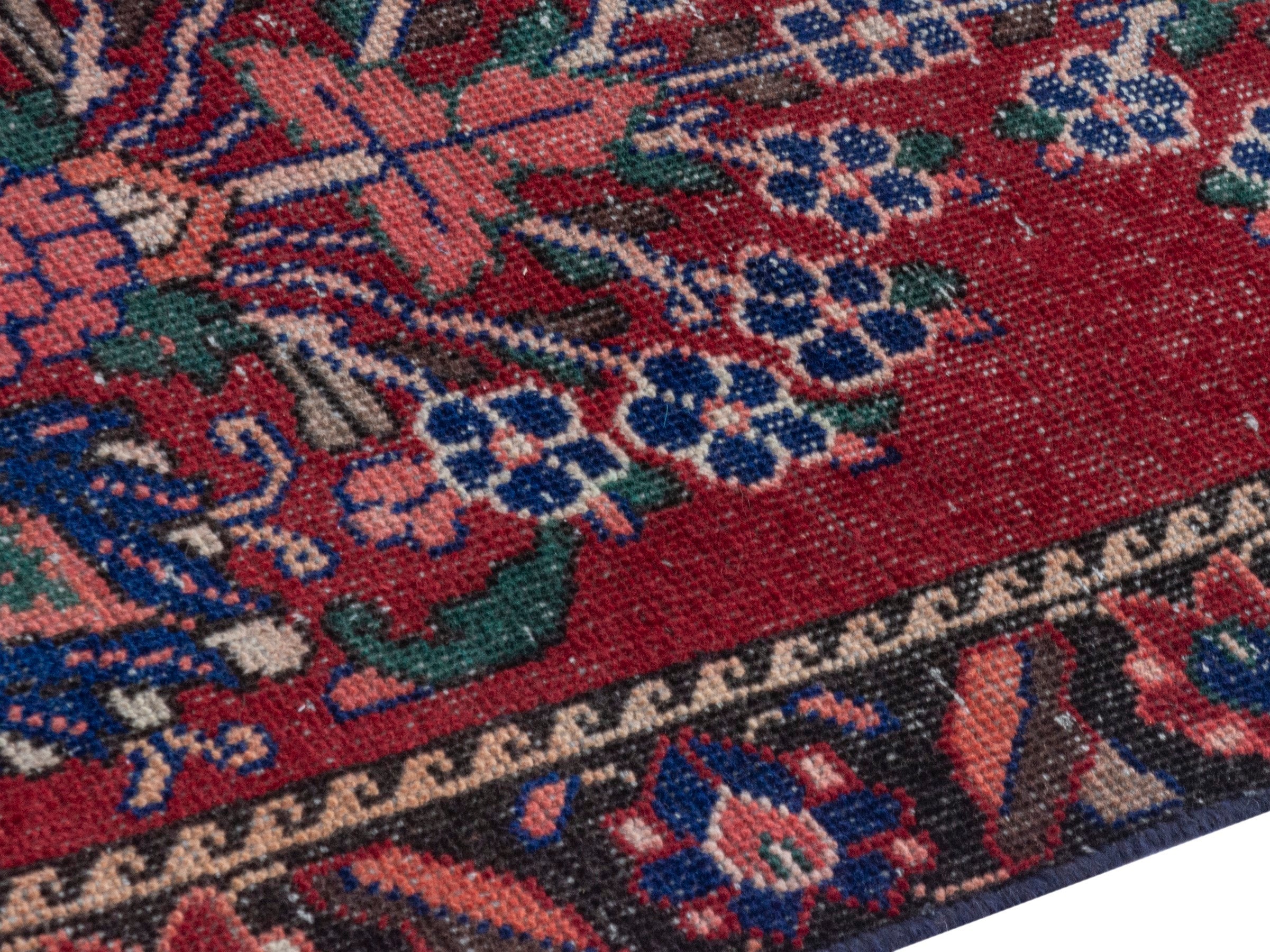 Persian Ferdos runner rug in deep red and navy, view 6 of 19