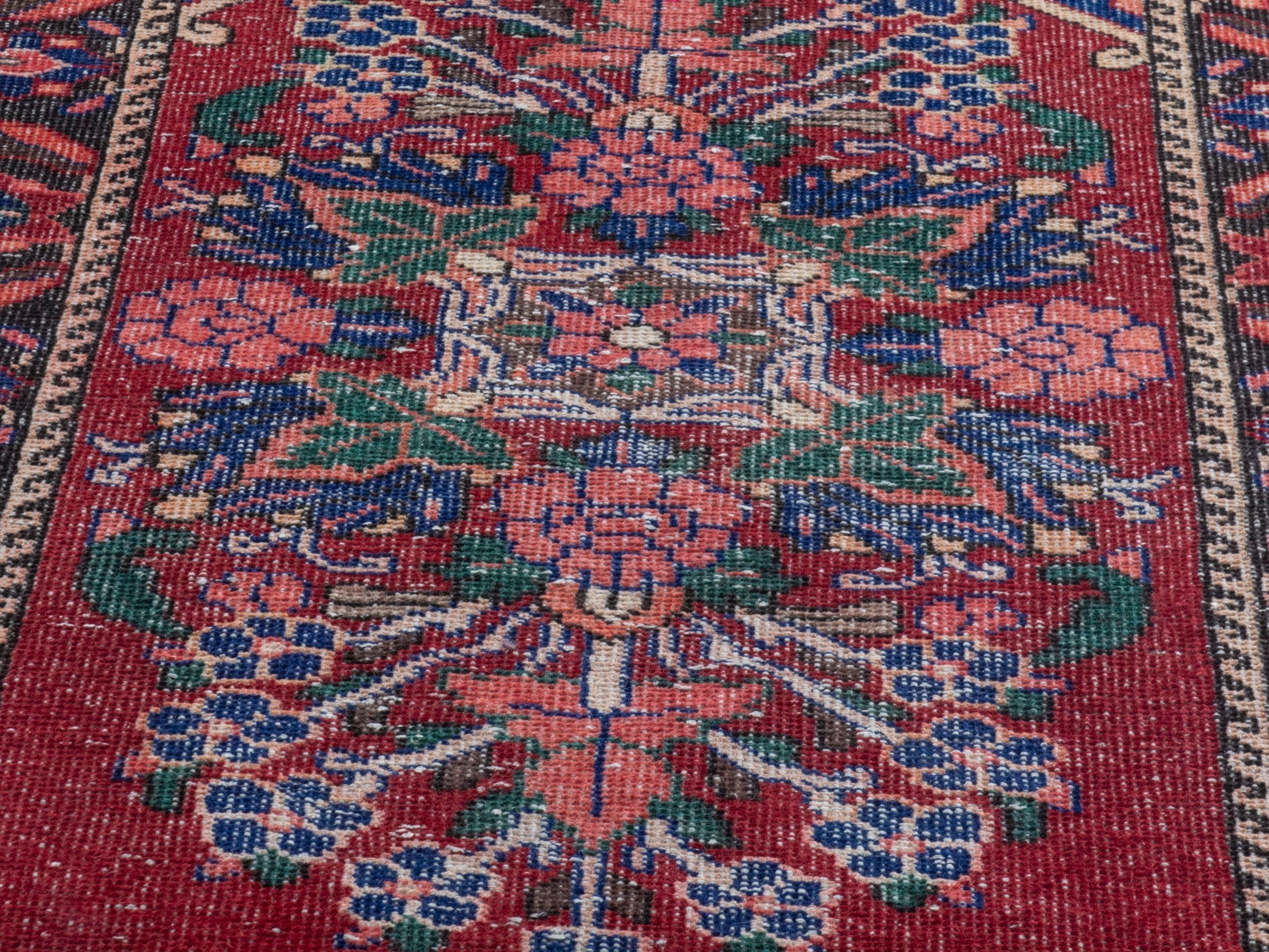 Persian Ferdos runner rug in deep red and navy, view 7 of 19