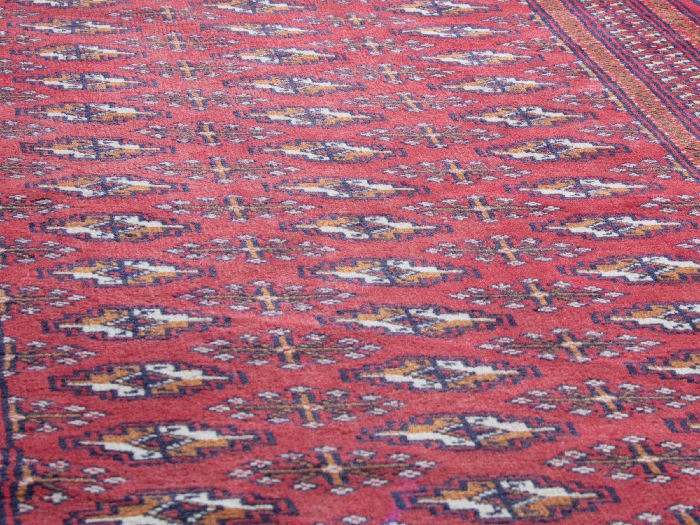 Persian Torkaman runner rug in burgundy and cream, view 8 of 18