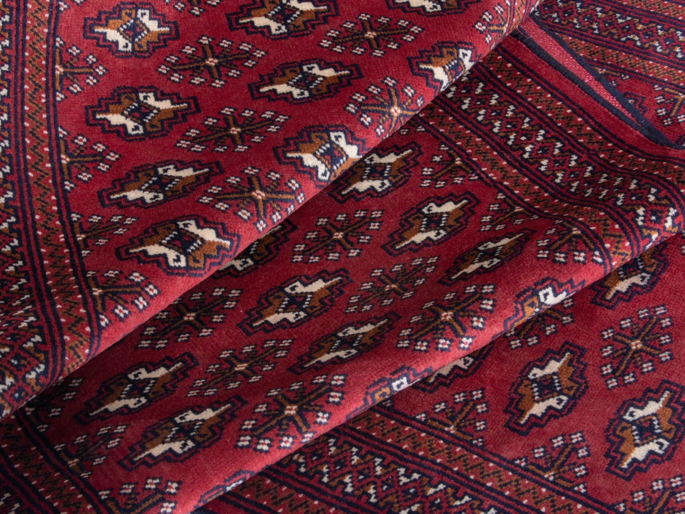 Persian Torkaman runner rug in burgundy and cream, view 14 of 18