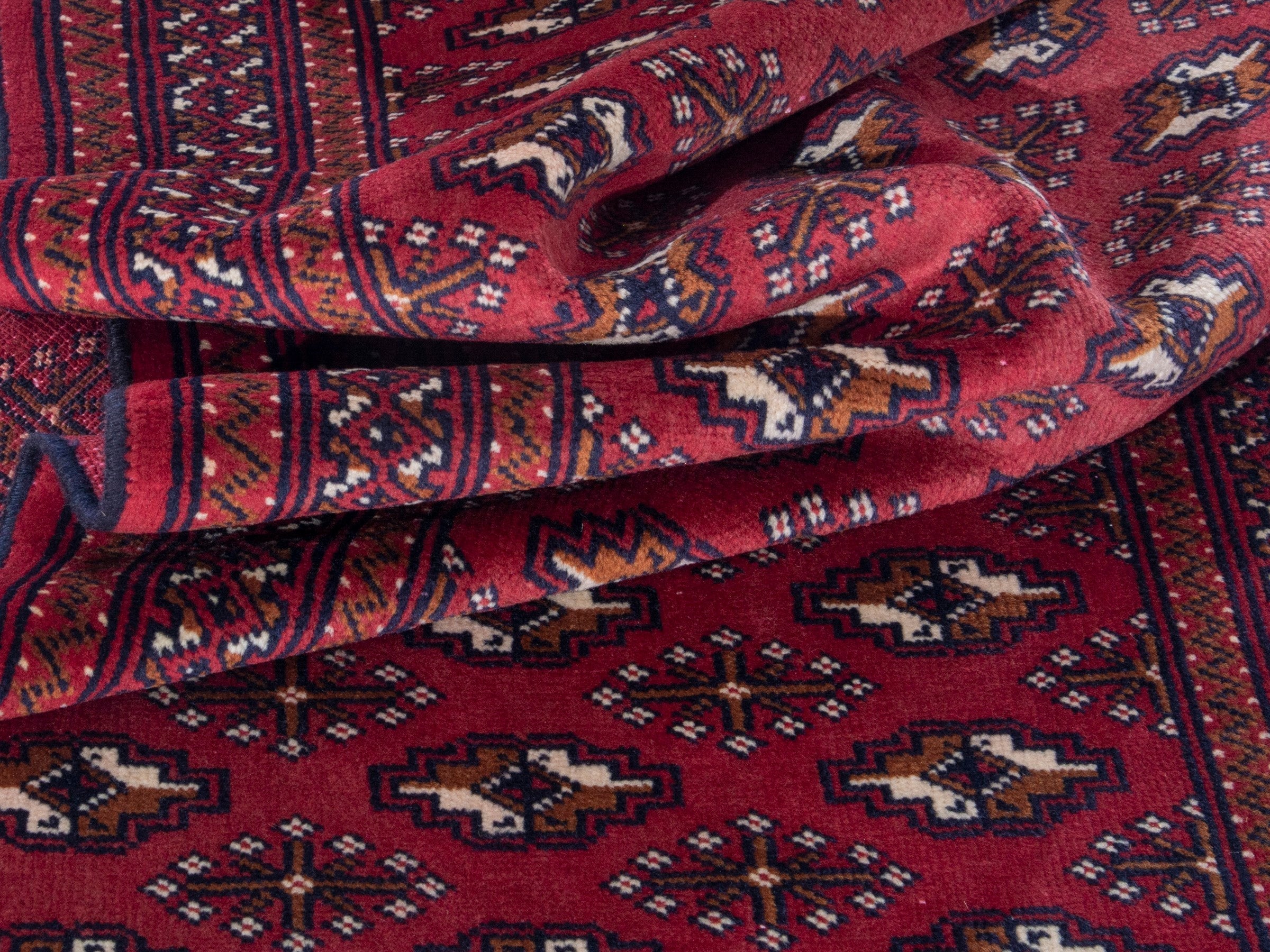 Persian Torkaman runner rug in burgundy and cream, view 17 of 18