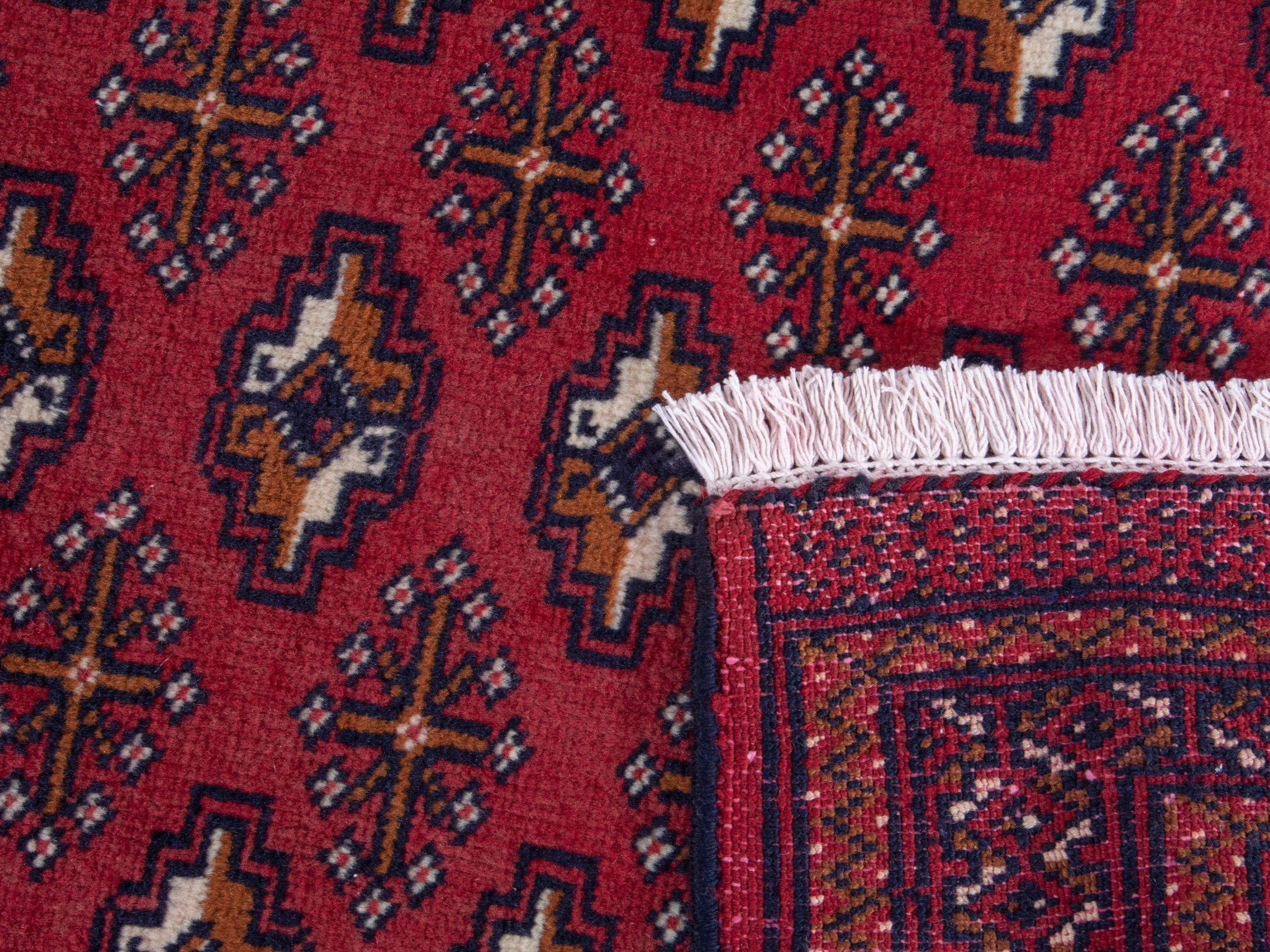 Persian Torkaman runner rug in burgundy and cream, view 18 of 18