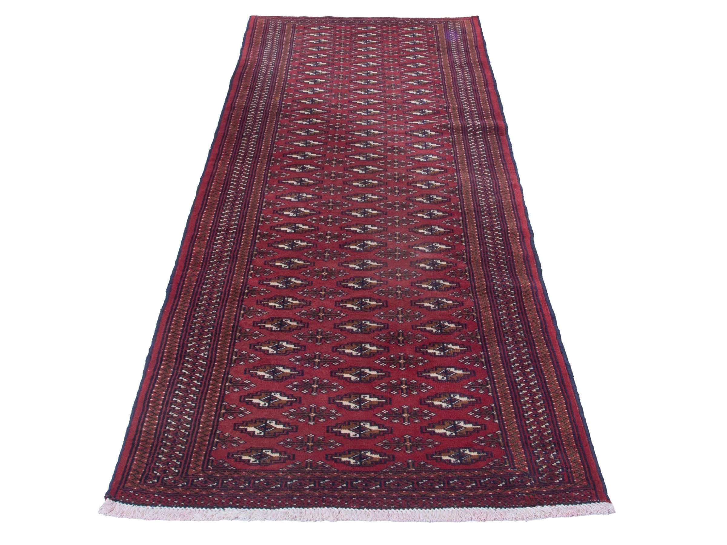 Persian Torkaman runner rug in burgundy and cream, view 2 of 18