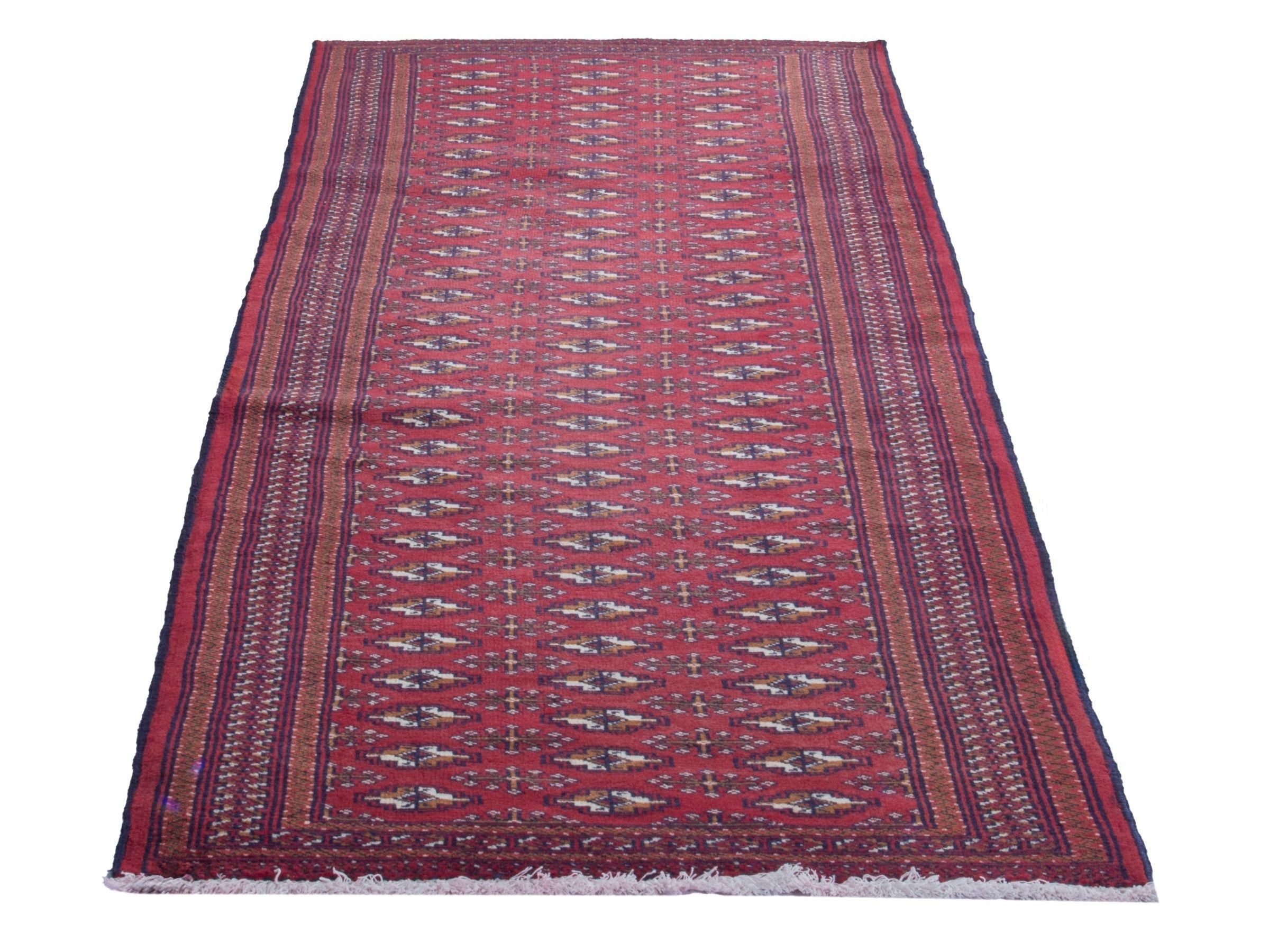 Persian Torkaman runner rug in burgundy and cream, view 3 of 18