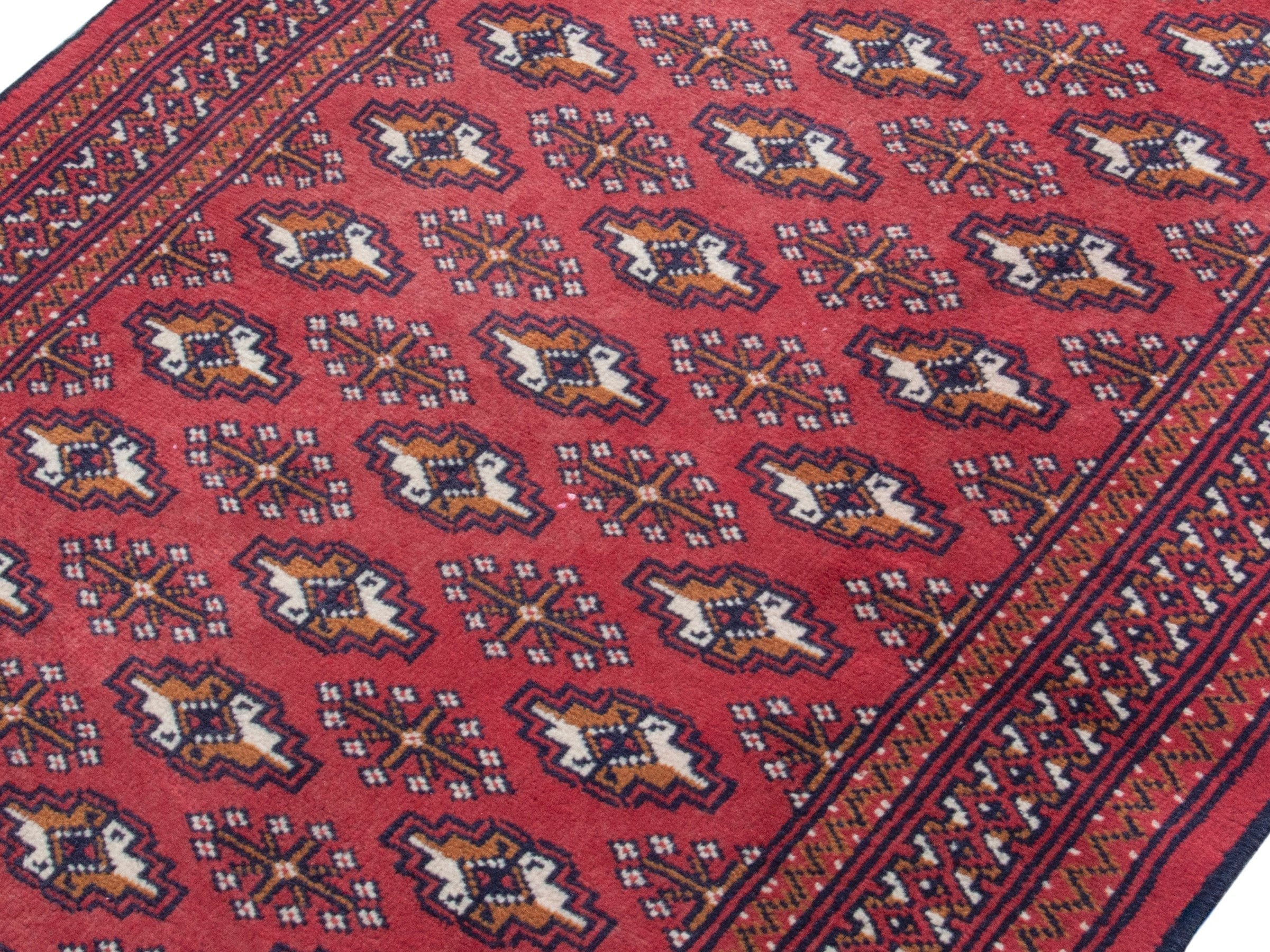 Persian Torkaman runner rug in burgundy and cream, view 4 of 18