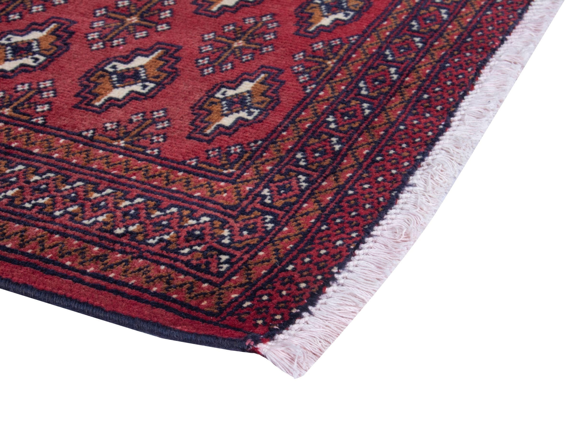 Persian Torkaman runner rug in burgundy and cream, view 5 of 18