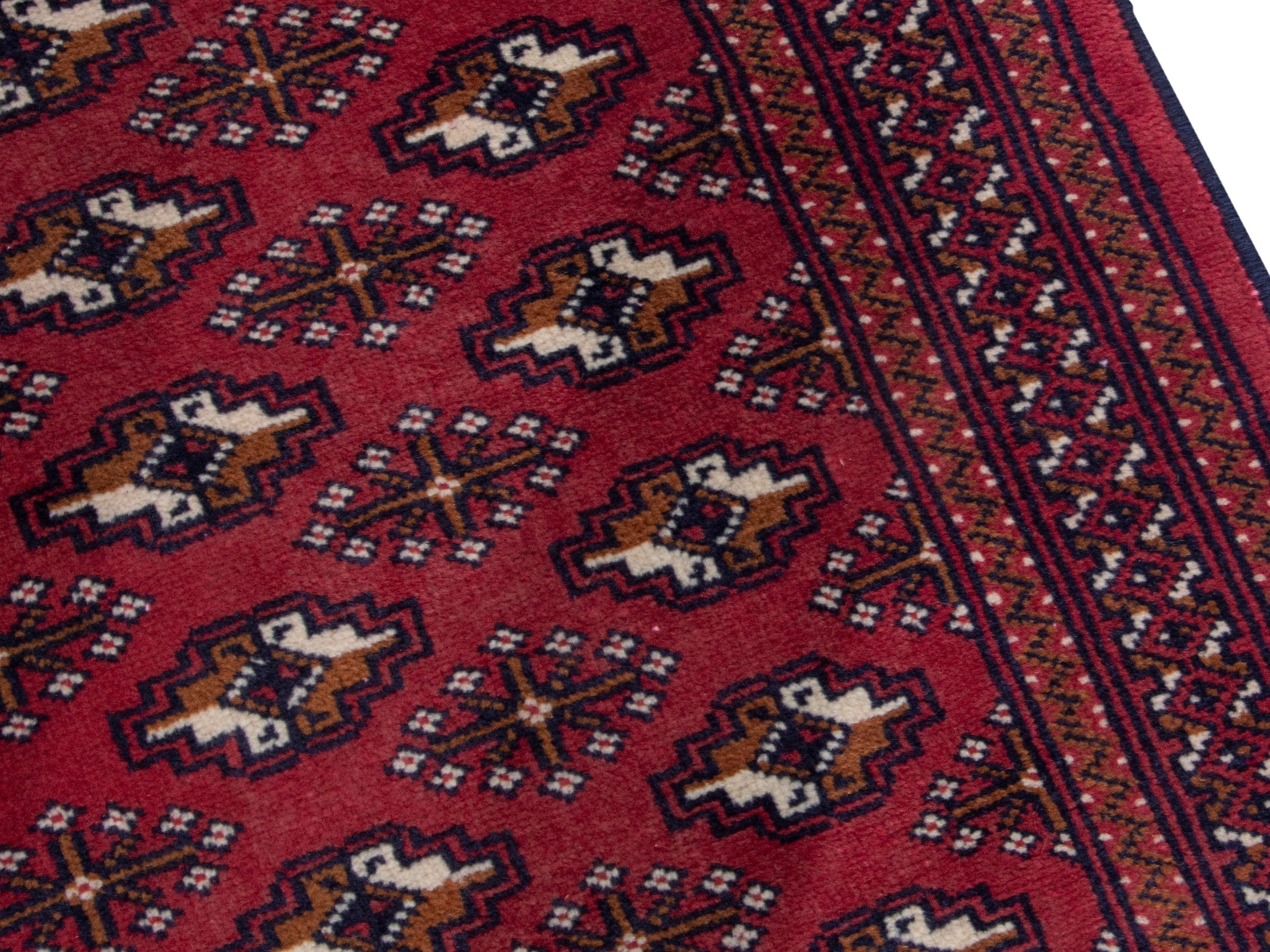 Persian Torkaman runner rug in burgundy and cream, view 9 of 18