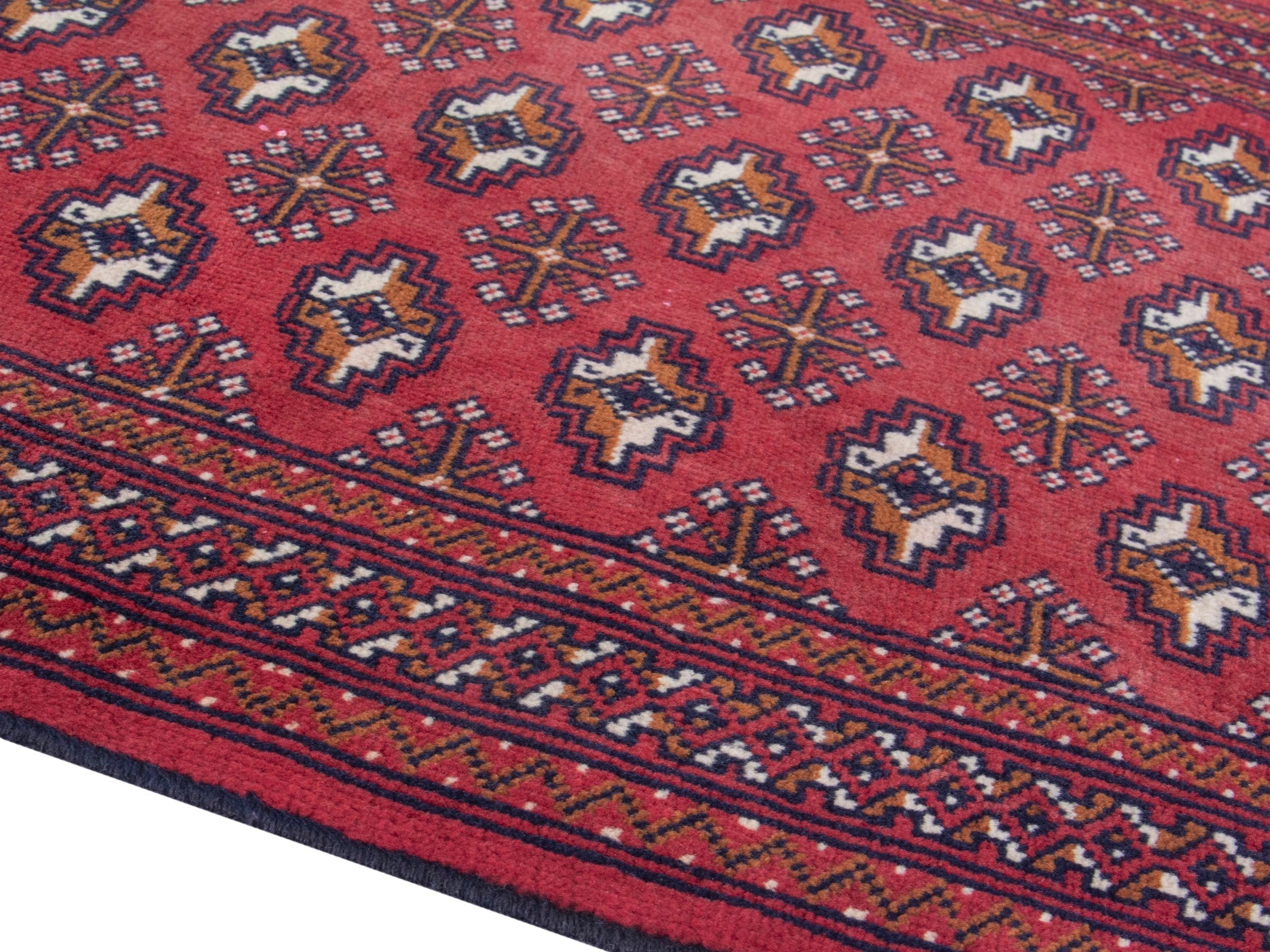 Persian Torkaman runner rug in burgundy and cream, view 6 of 18