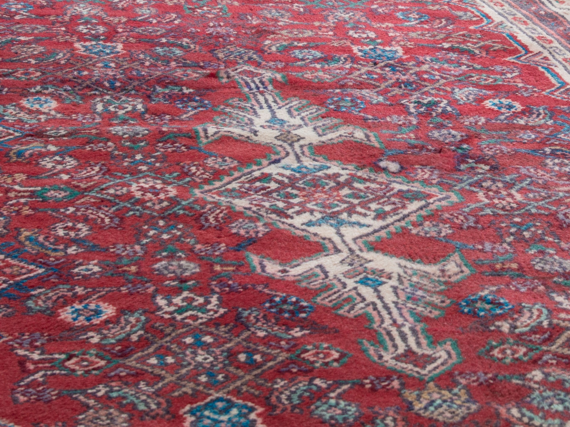 Persian Hamedan runner rug in deep red and cream, view 8 of 19