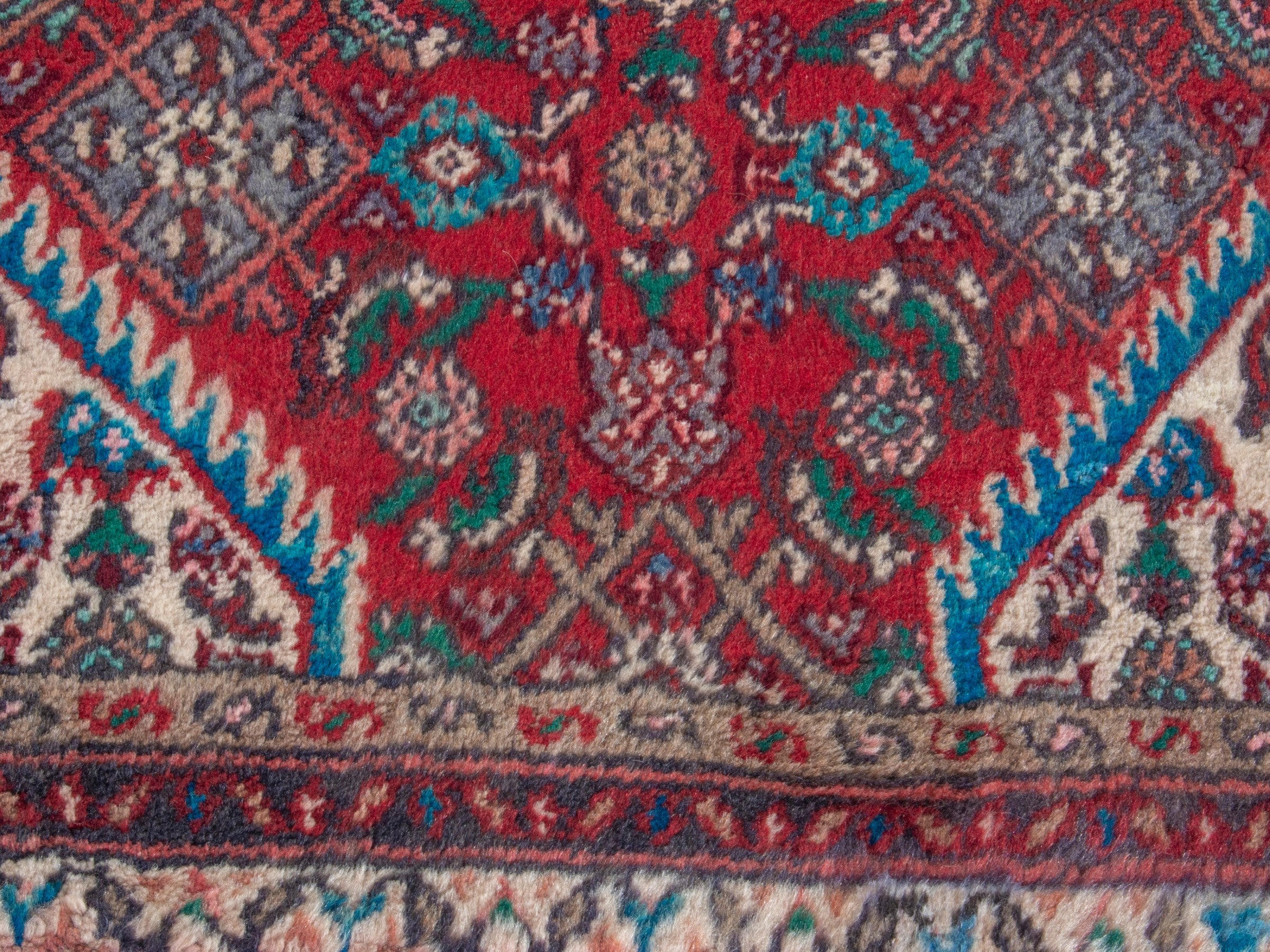 Persian Hamedan runner rug in deep red and cream, view 11 of 19