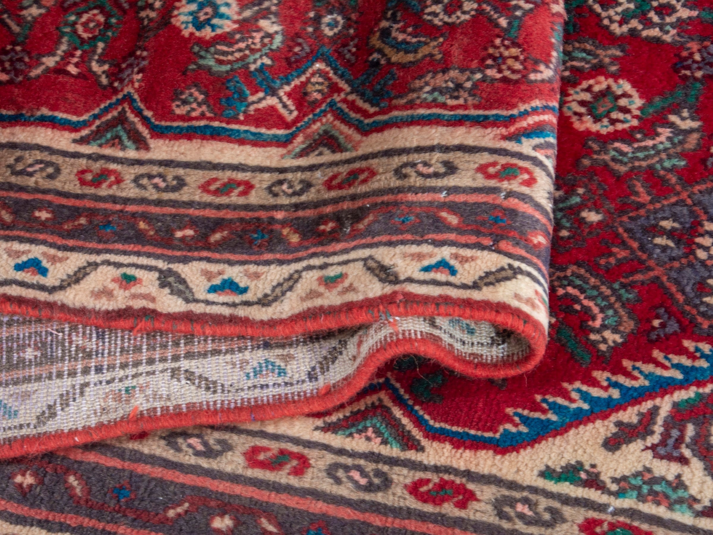 Persian Hamedan runner rug in deep red and cream, view 15 of 19