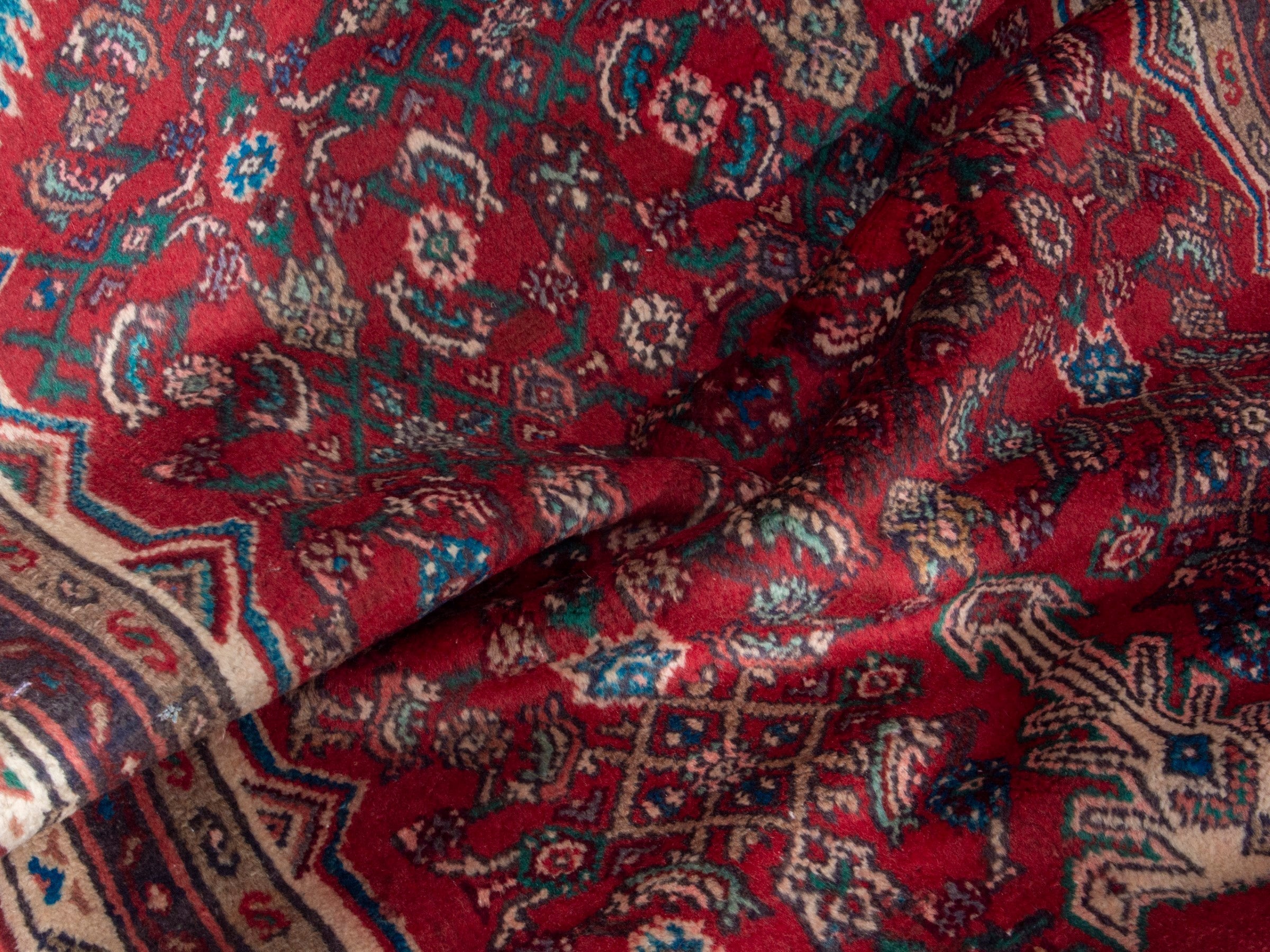 Persian Hamedan runner rug in deep red and cream, view 16 of 19