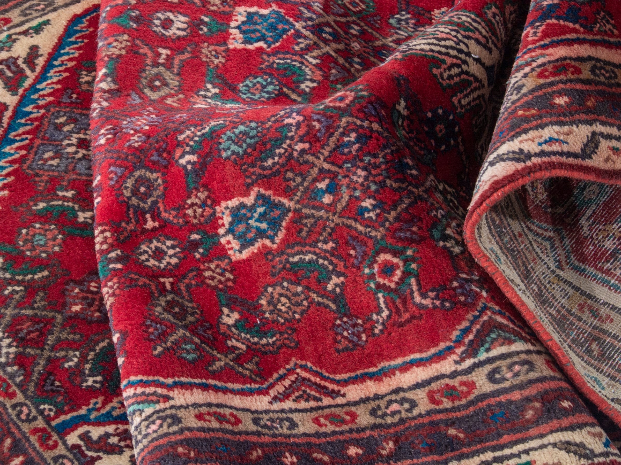 Persian Hamedan runner rug in deep red and cream, view 17 of 19