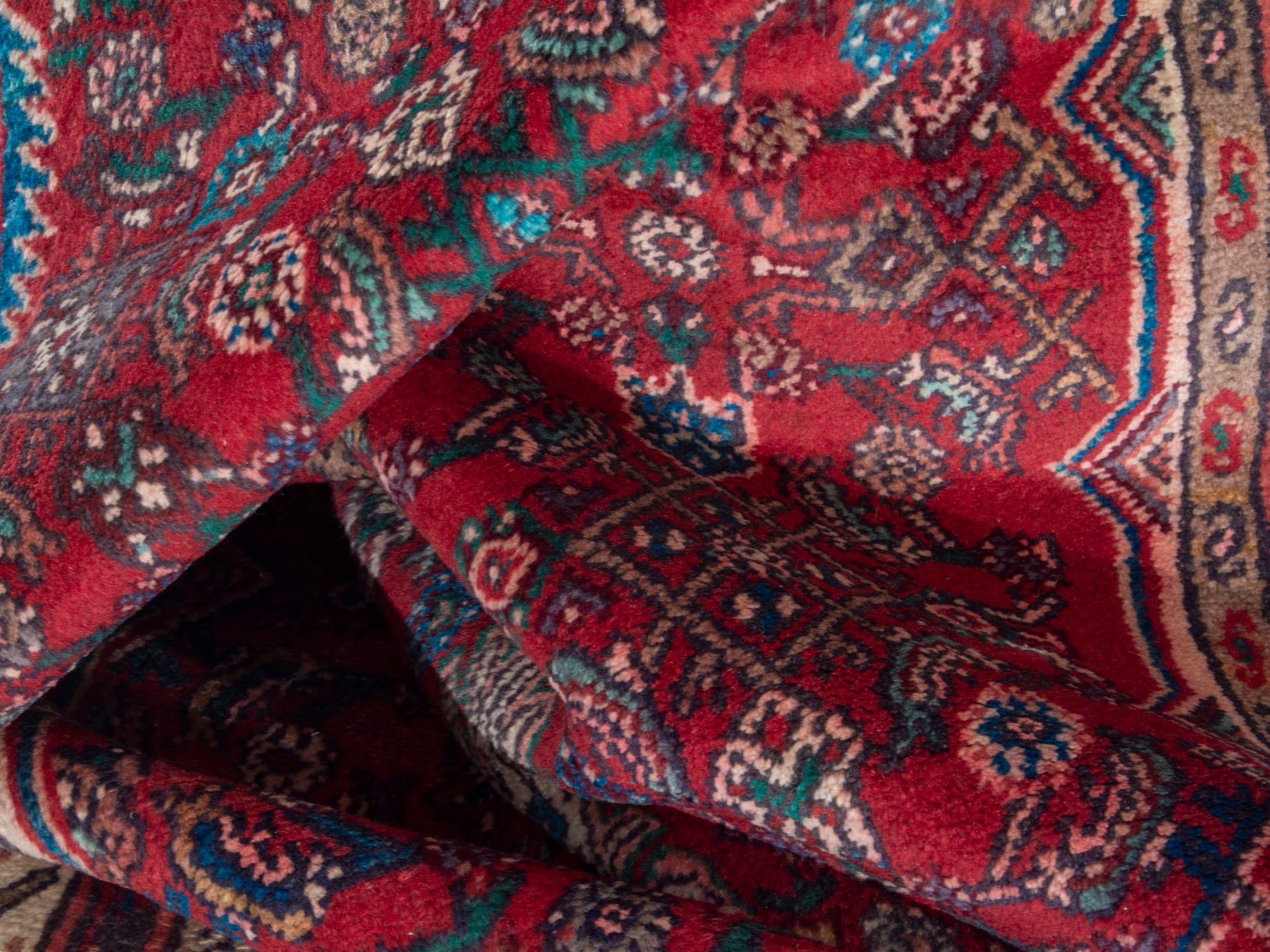 Persian Hamedan runner rug in deep red and cream, view 18 of 19